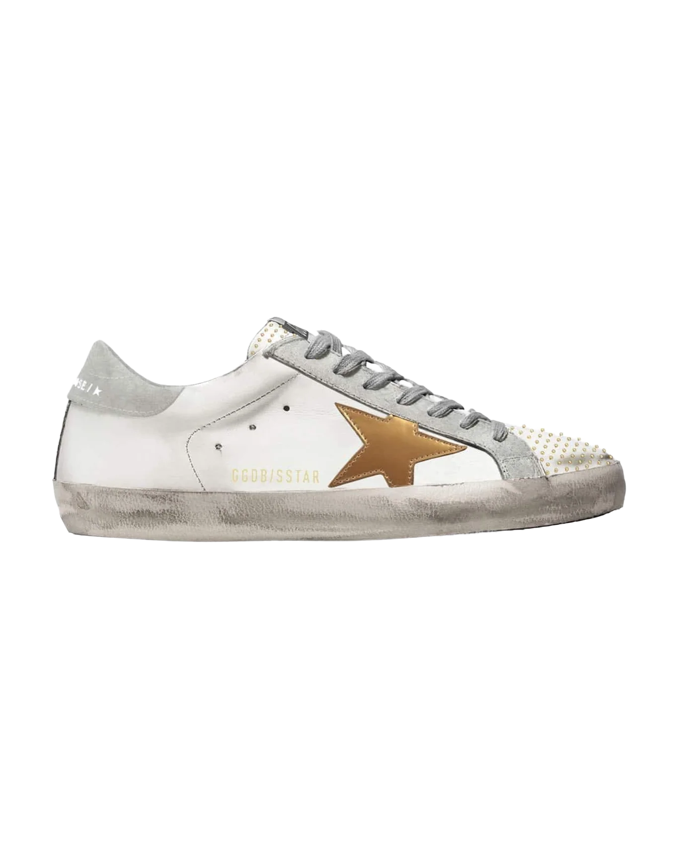 Women | Super-Star White Leather with Golden Star & Grey Heel Tab - Image 2