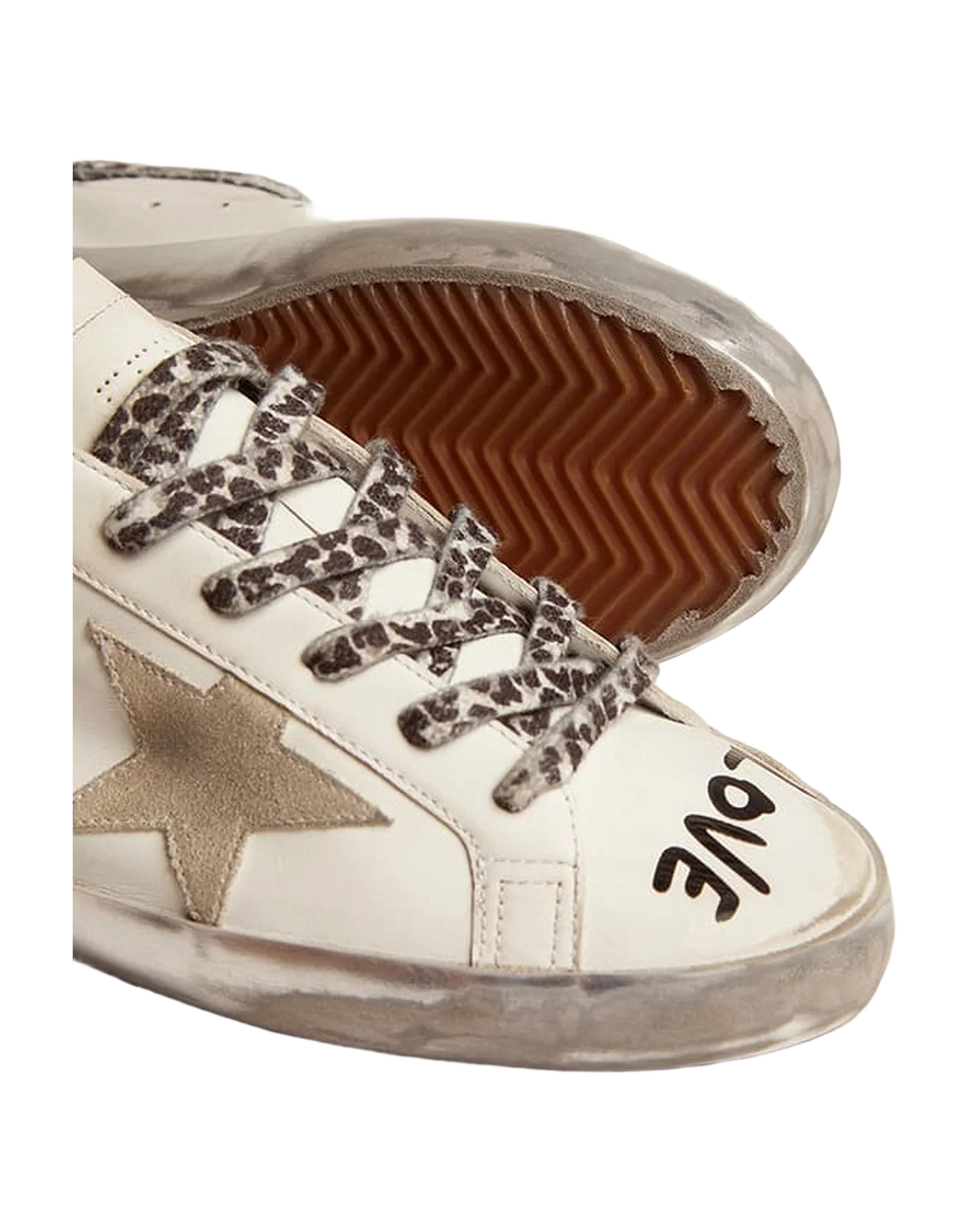 Women | Super-Star White Leather with Gray Suede Star | White x Ice x Sand x Black - Image 6