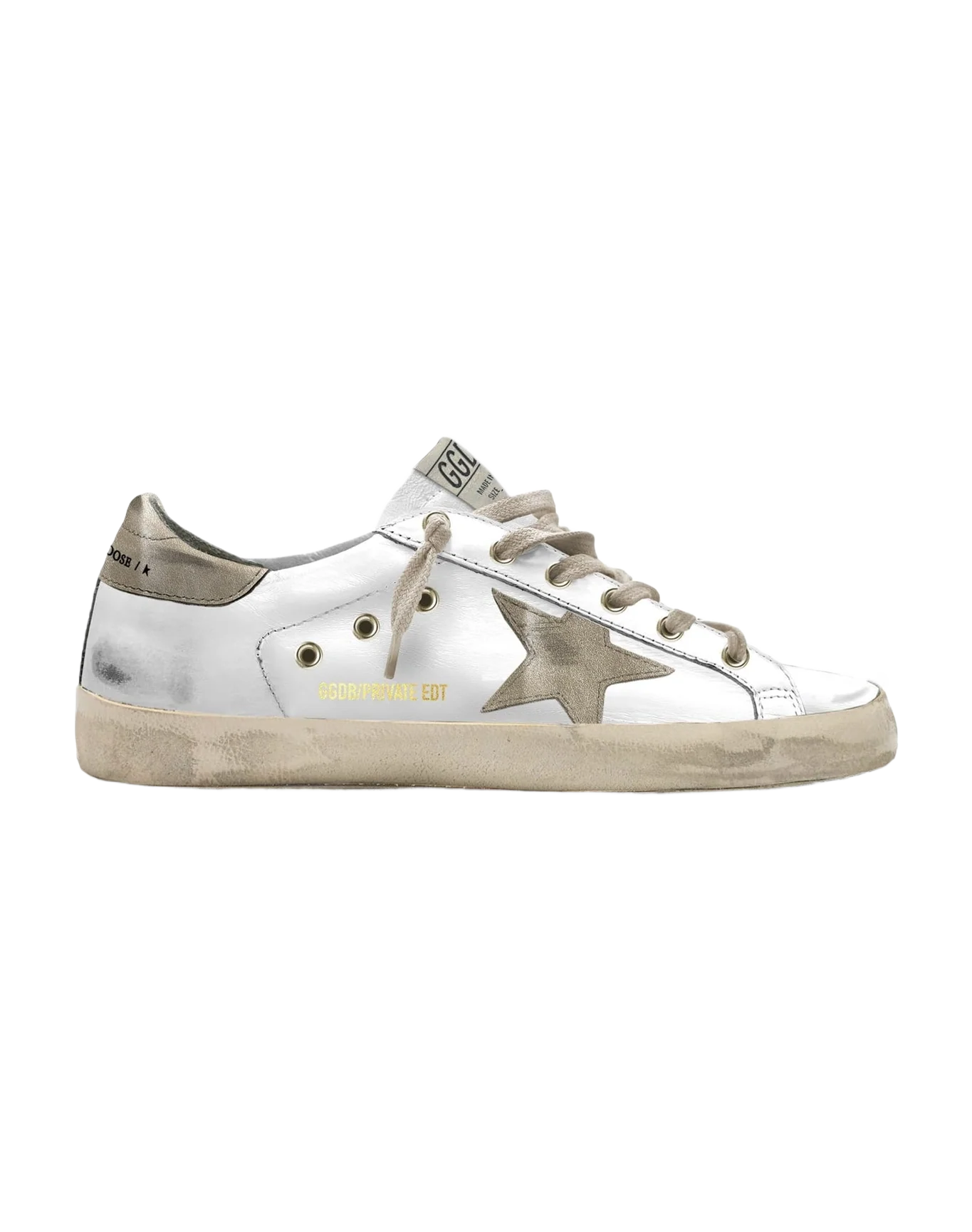 Women | Super-Star White Leather with Grey Star & Heel Tab | White x Grey