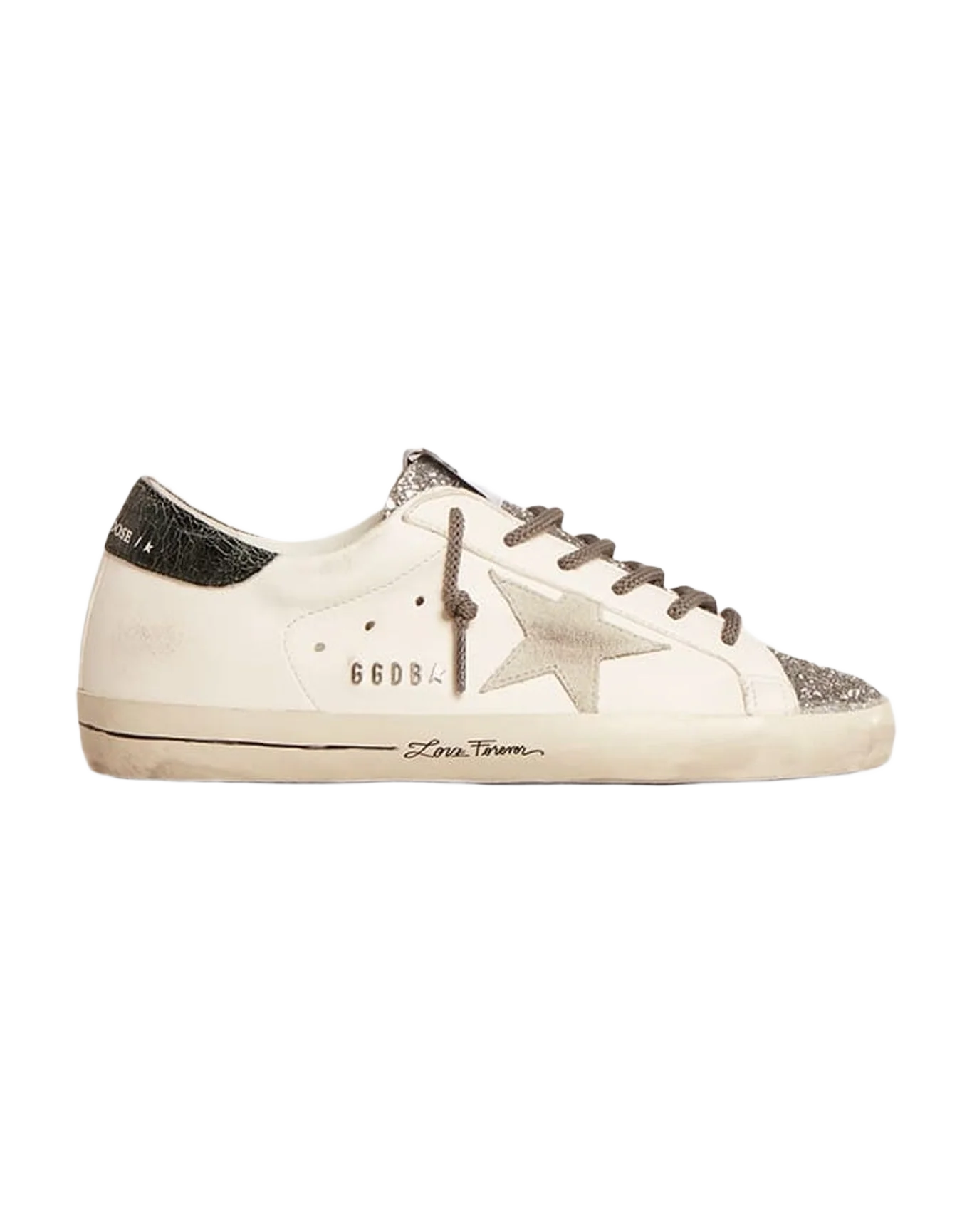 Women | Super-Star White Leather with Silver Glitter Tongue | Cream x Silver x Ice x Green