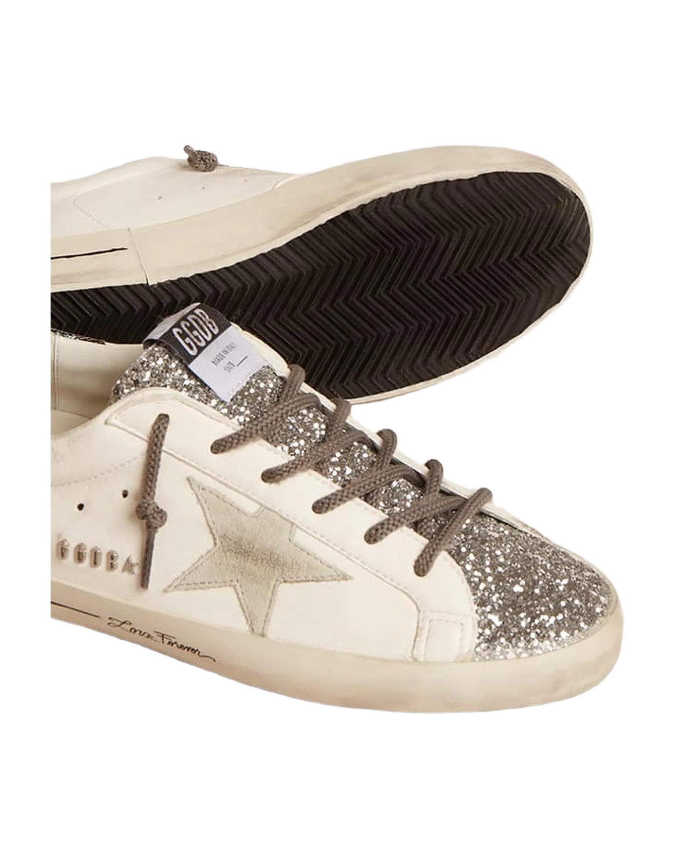 Women | Super-Star White Leather with Silver Glitter Tongue | Cream x Silver x Ice x Green - Image 2