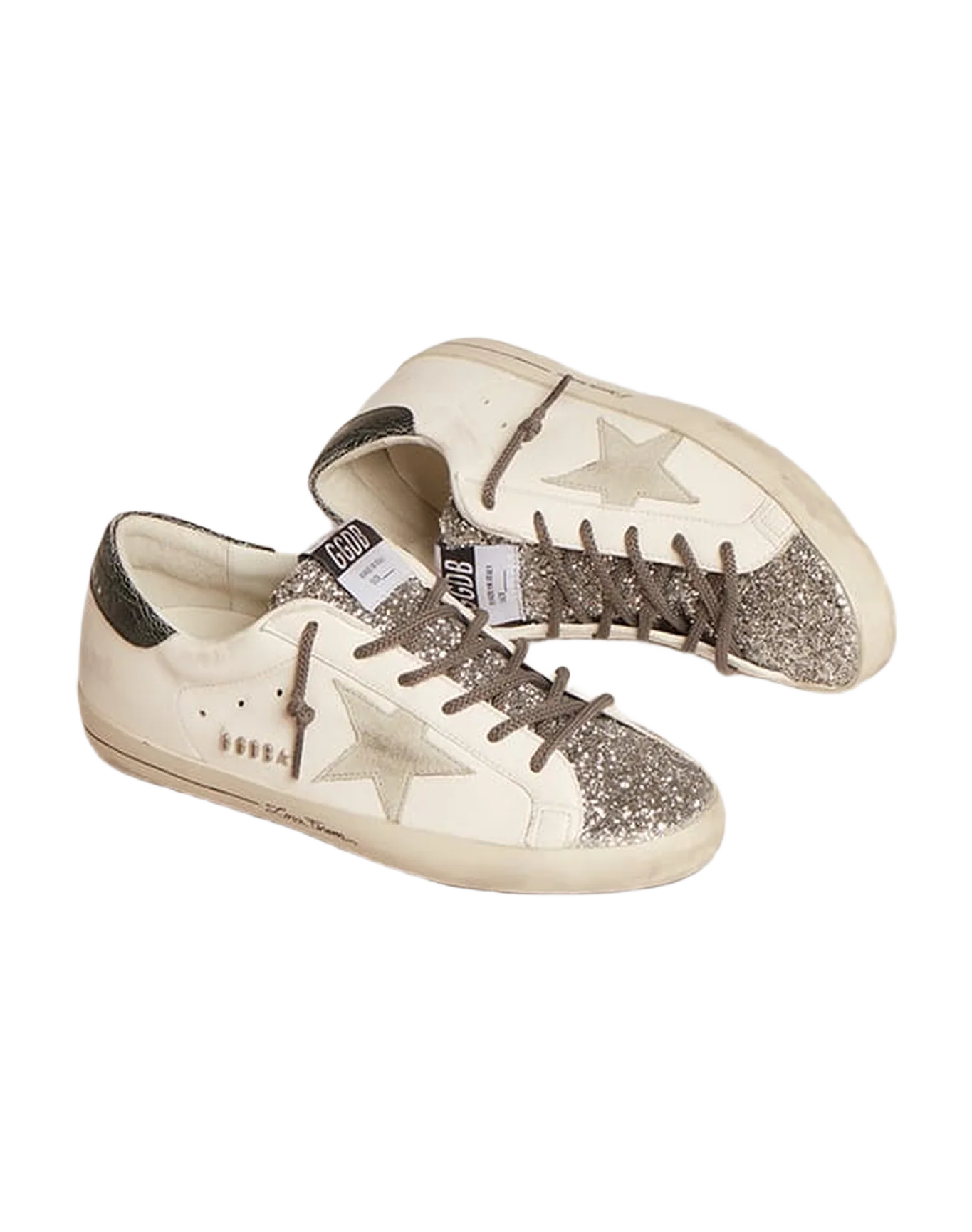 Women | Super-Star White Leather with Silver Glitter Tongue | Cream x Silver x Ice x Green - Image 3