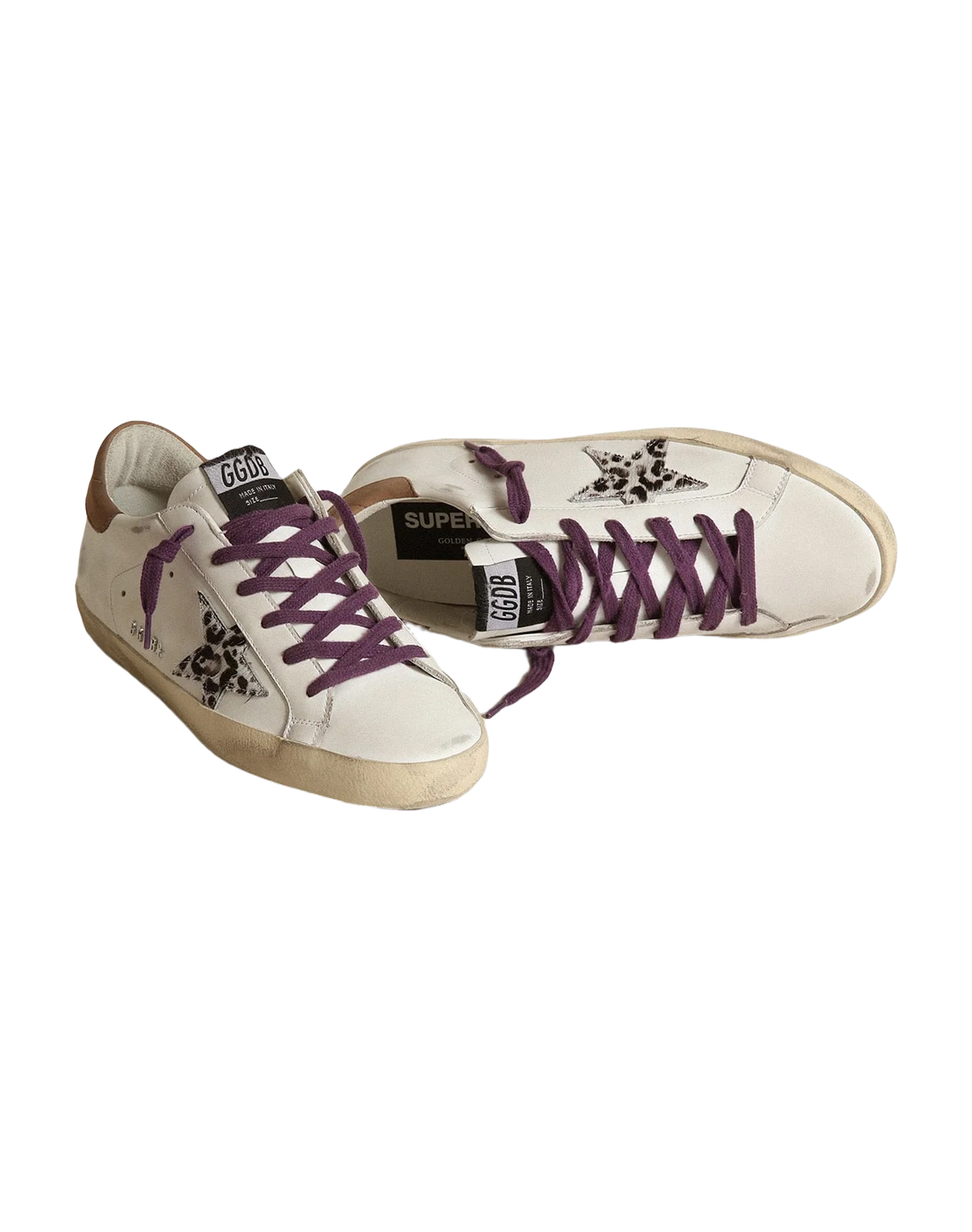 Women | Super-Star with Leopard Pony Skin Star & Brown Nubuck Heel Tab | White x Beige Brown Leo x Brown - Image 2