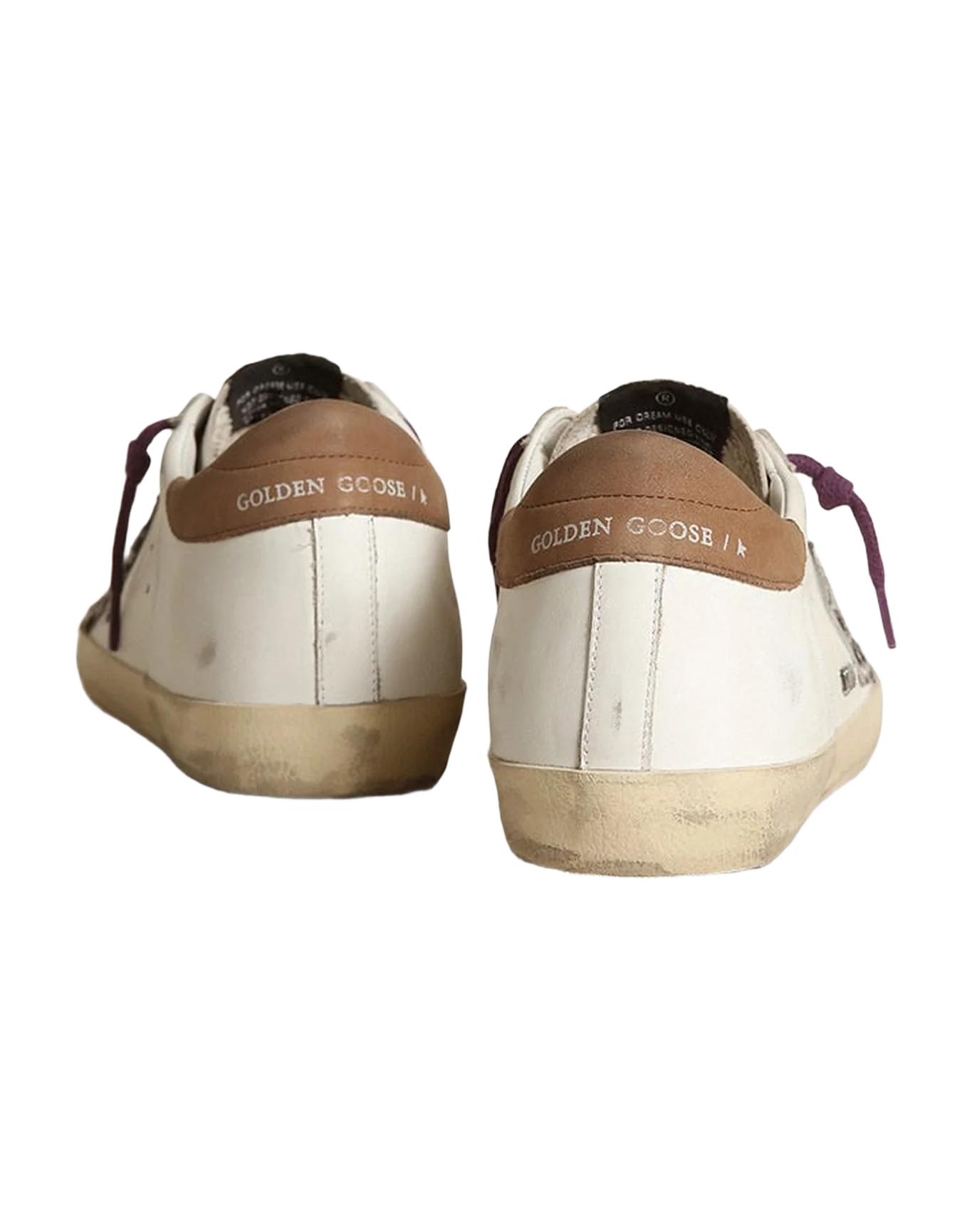 Women | Super-Star with Leopard Pony Skin Star & Brown Nubuck Heel Tab | White x Beige Brown Leo x Brown - Image 3