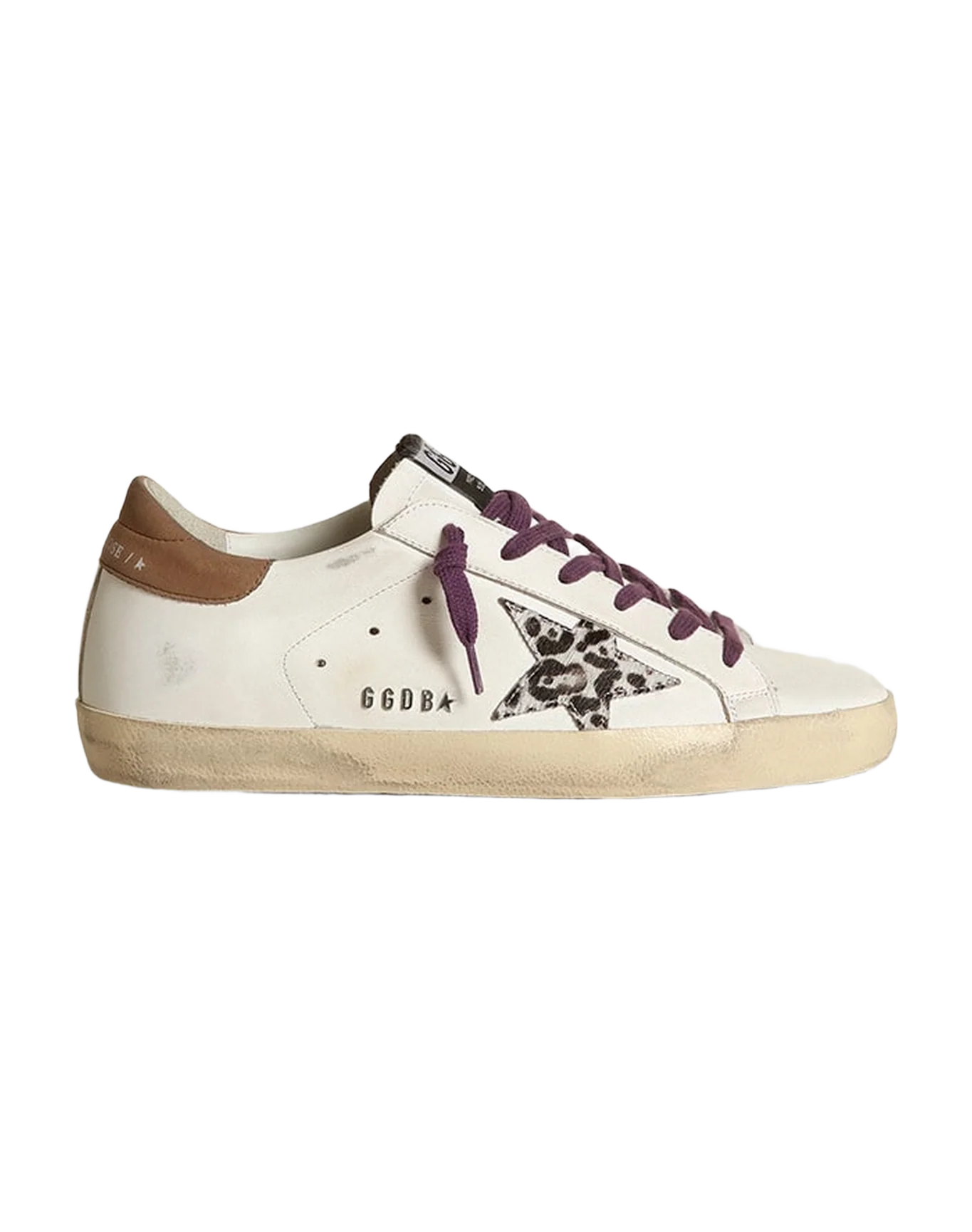 Women | Super-Star with Leopard Pony Skin Star & Brown Nubuck Heel Tab | White x Beige Brown Leo x Brown - Image 5