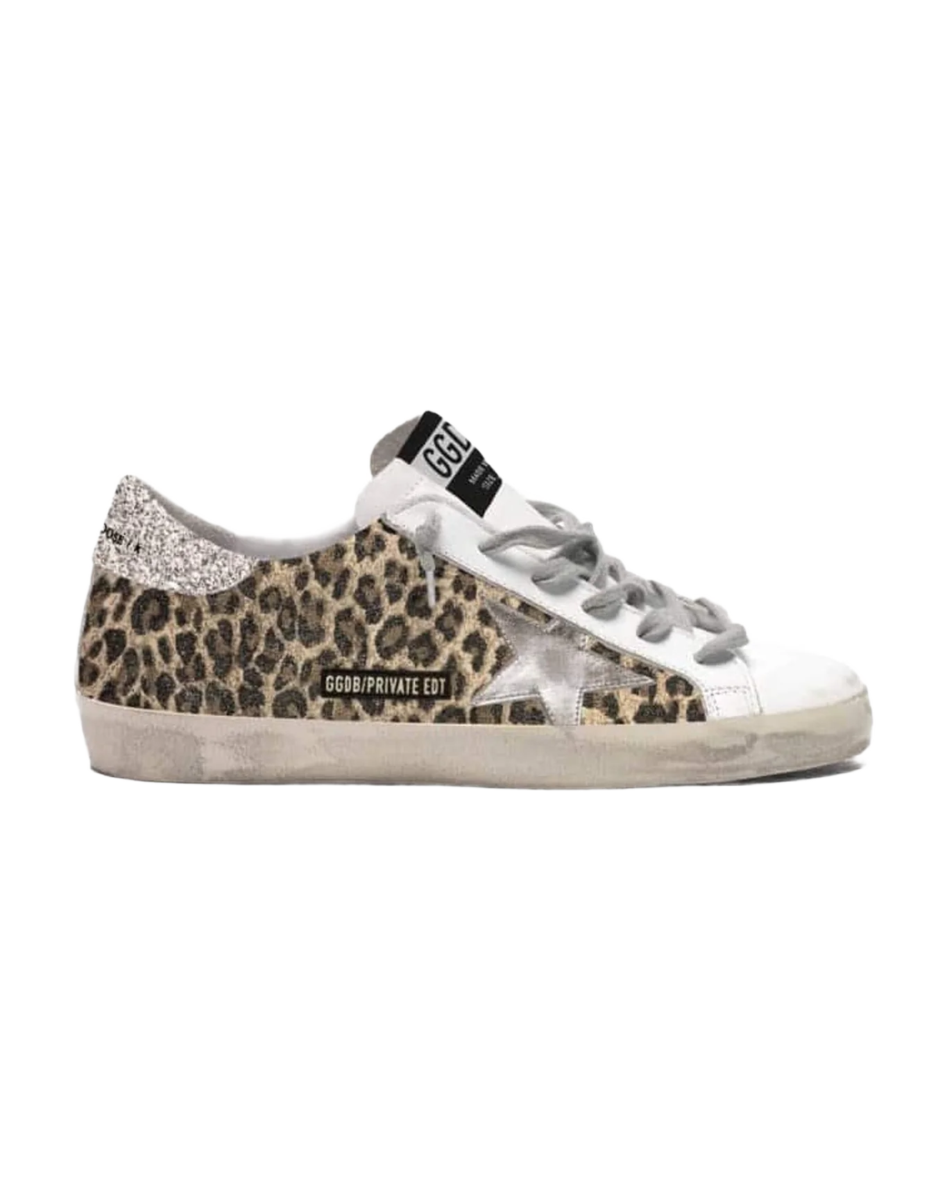 Women | Super-Star with Leopard Print & Silver Star | Beige Brown Leo x White x Silver x Platinum