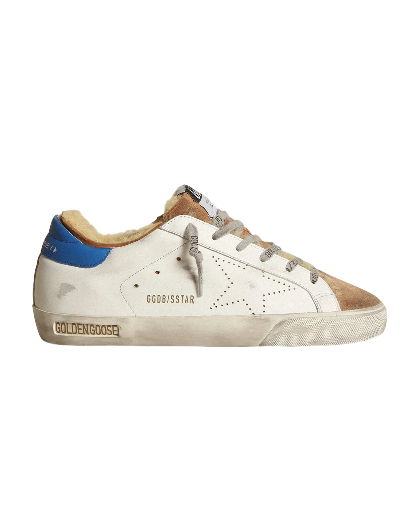 Women | Super-Star with Shearling Lining & Perforated Star | White x Tobacco x Blue - Image 2