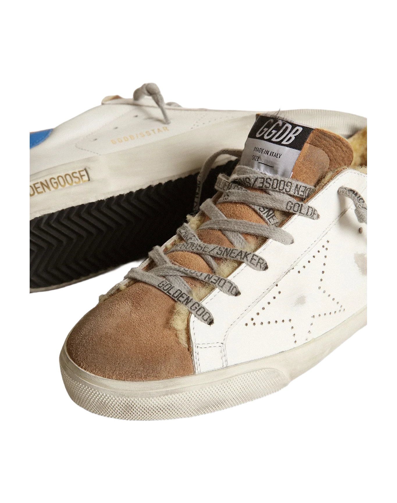 Women | Super-Star with Shearling Lining & Perforated Star | White x Tobacco x Blue - Image 3