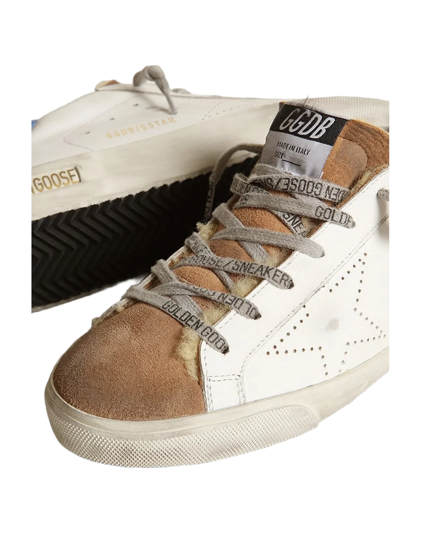 Women | Super-Star with Shearling Lining & Perforated Star | White x Tobacco x Blue - Image 5
