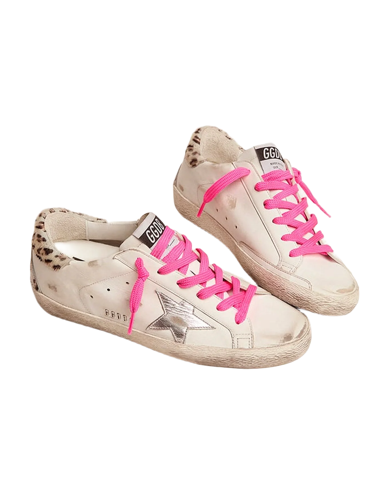 Women | Super-Star with Silver Leather Star & Leo-Print Pony Skin Heel Tab | White x Silver x White Black Cream Leo - Image 4