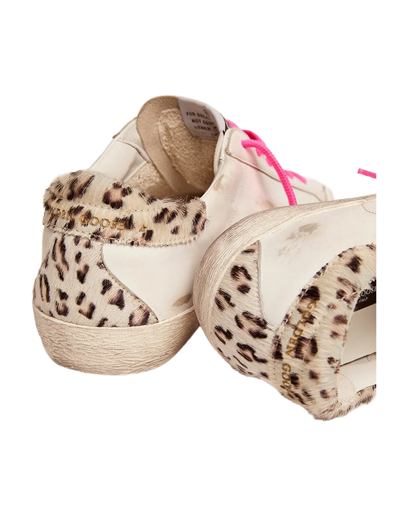 Women | Super-Star with Silver Leather Star & Leo-Print Pony Skin Heel Tab | White x Silver x White Black Cream Leo - Image 6