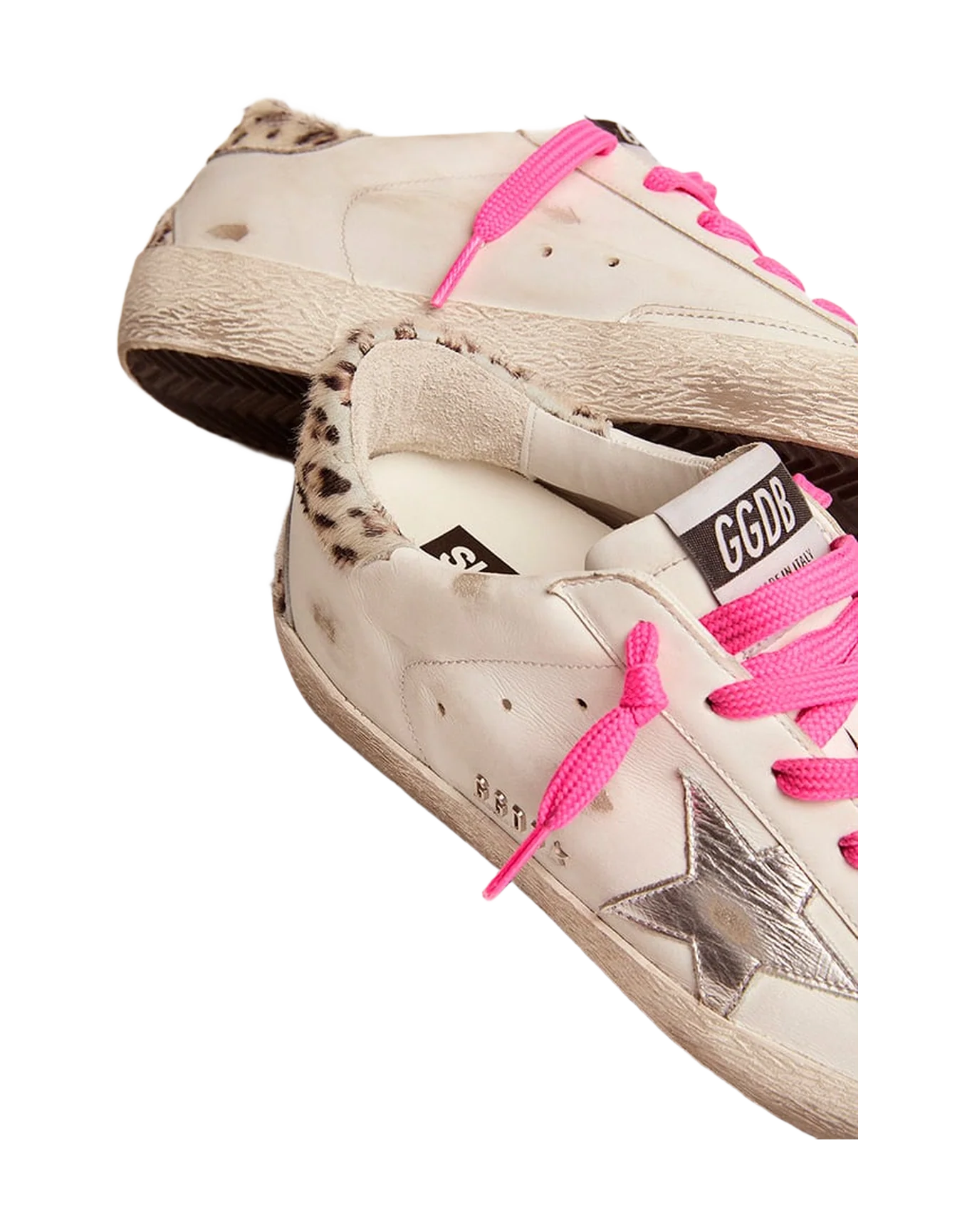 Women | Super-Star with Silver Leather Star & Leo-Print Pony Skin Heel Tab | White x Silver x White Black Cream Leo - Image 8
