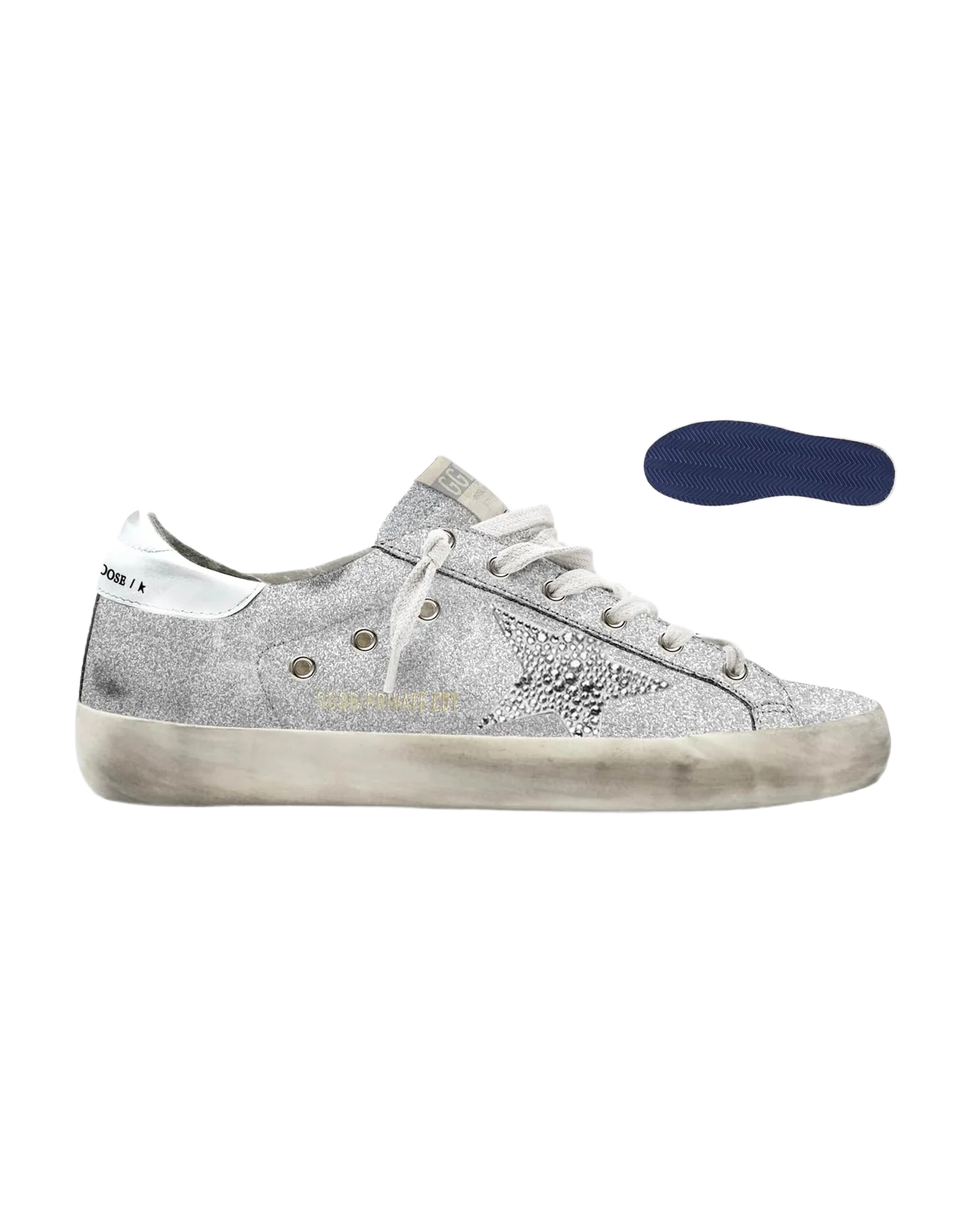 Women | Super-Star with Swarovski & White Heel Tab | Silver x White