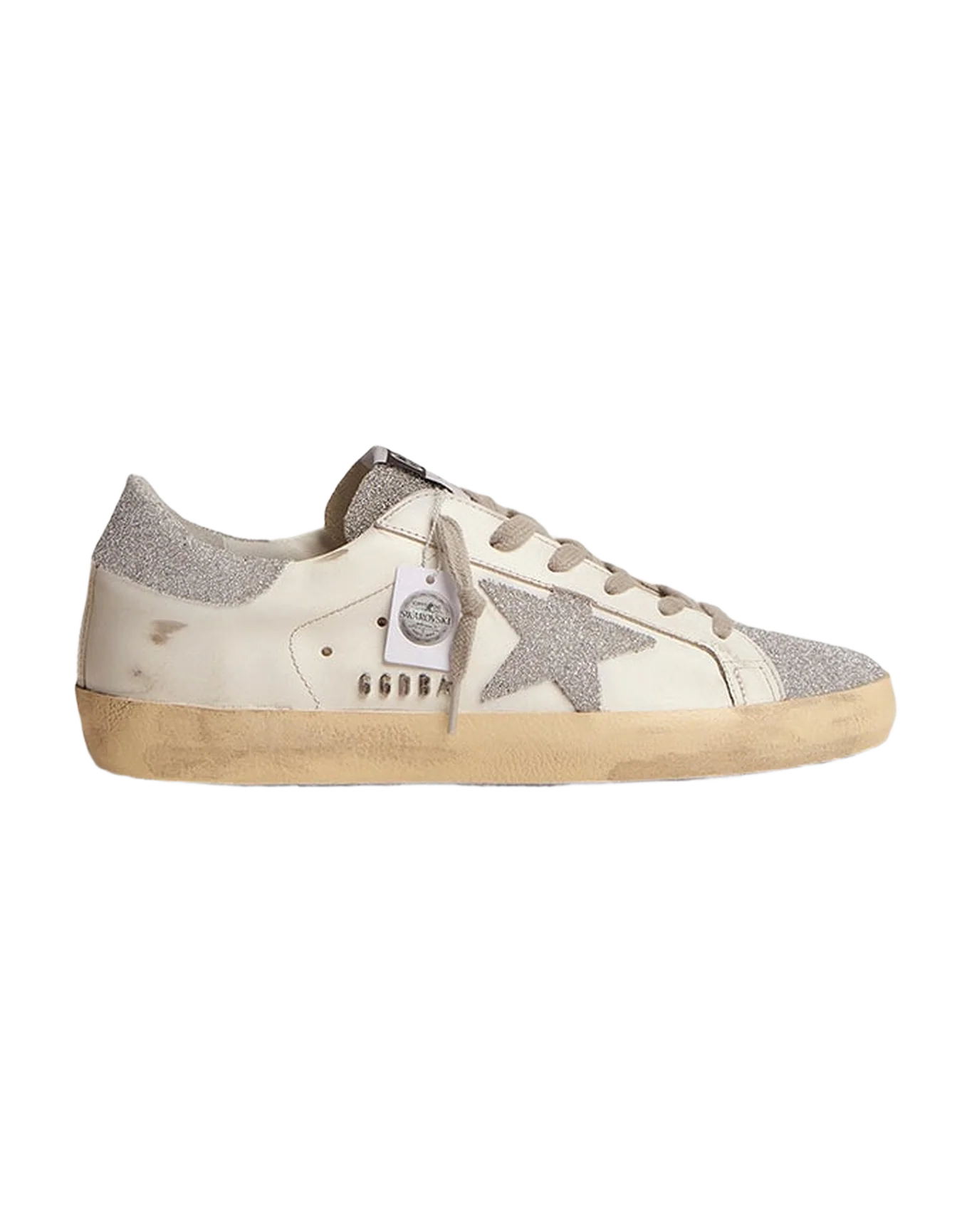 Women | Super-Star with White Leather Upper & Swarovski Crystal Inserts | White x Silver - Image 3