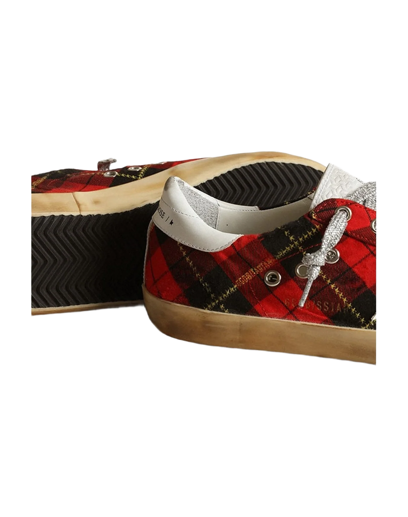 Women | Super-Star Wool with Red Tartan Print & White Leather Star | Red Black x White