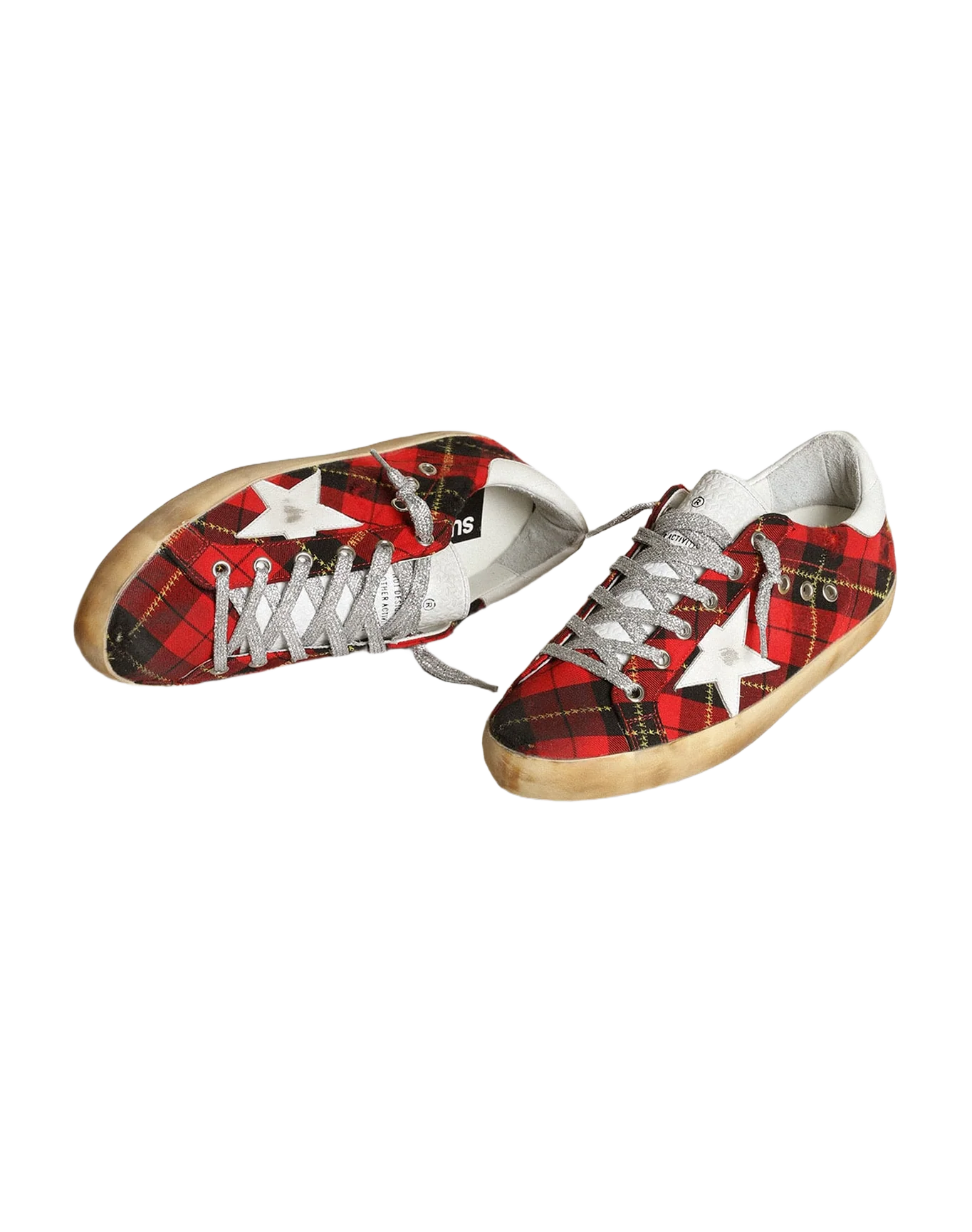 Women | Super-Star Wool with Red Tartan Print & White Leather Star | Red Black x White - Image 3