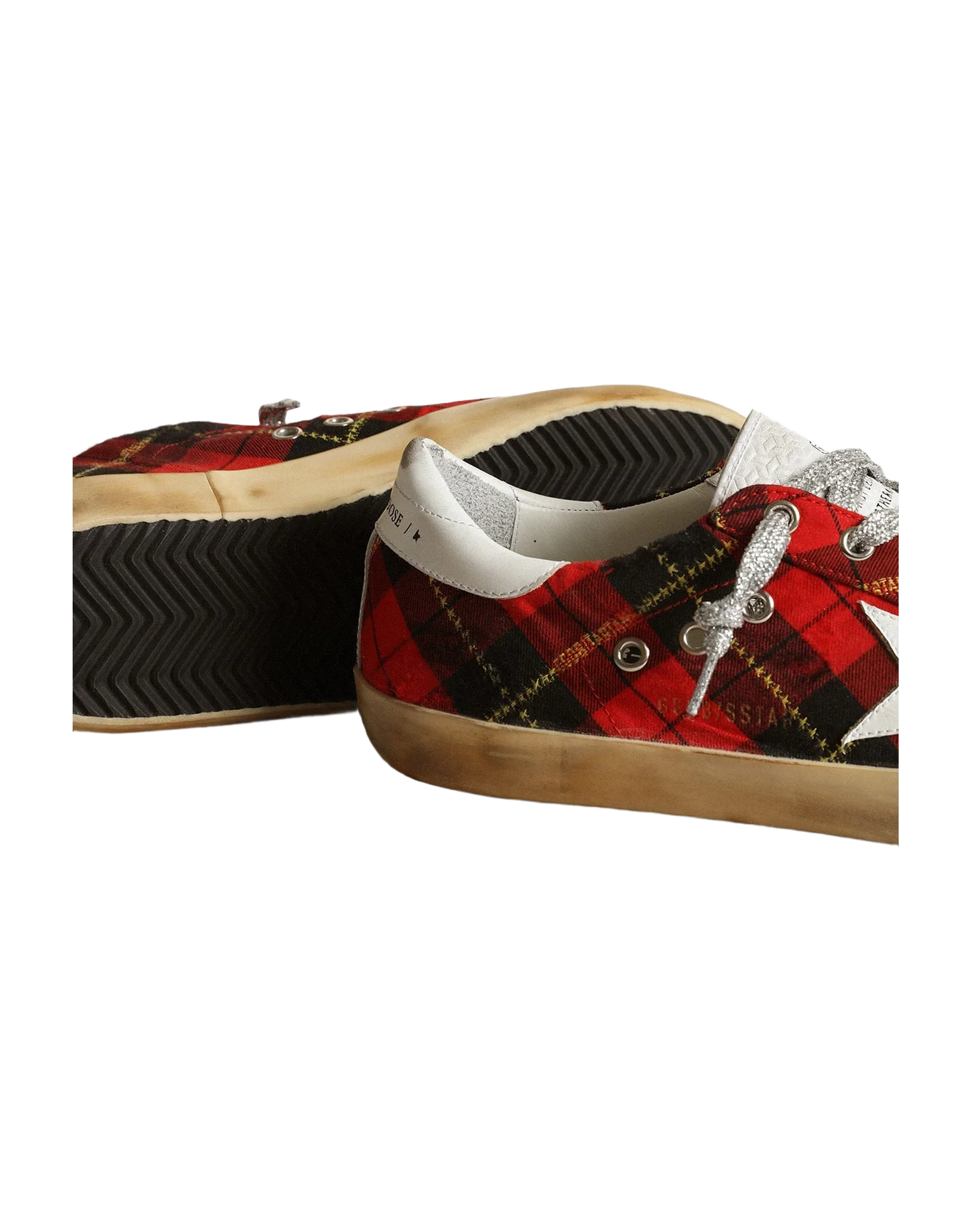 Women | Super-Star Wool with Red Tartan Print & White Leather Star | Red Black x White - Image 5