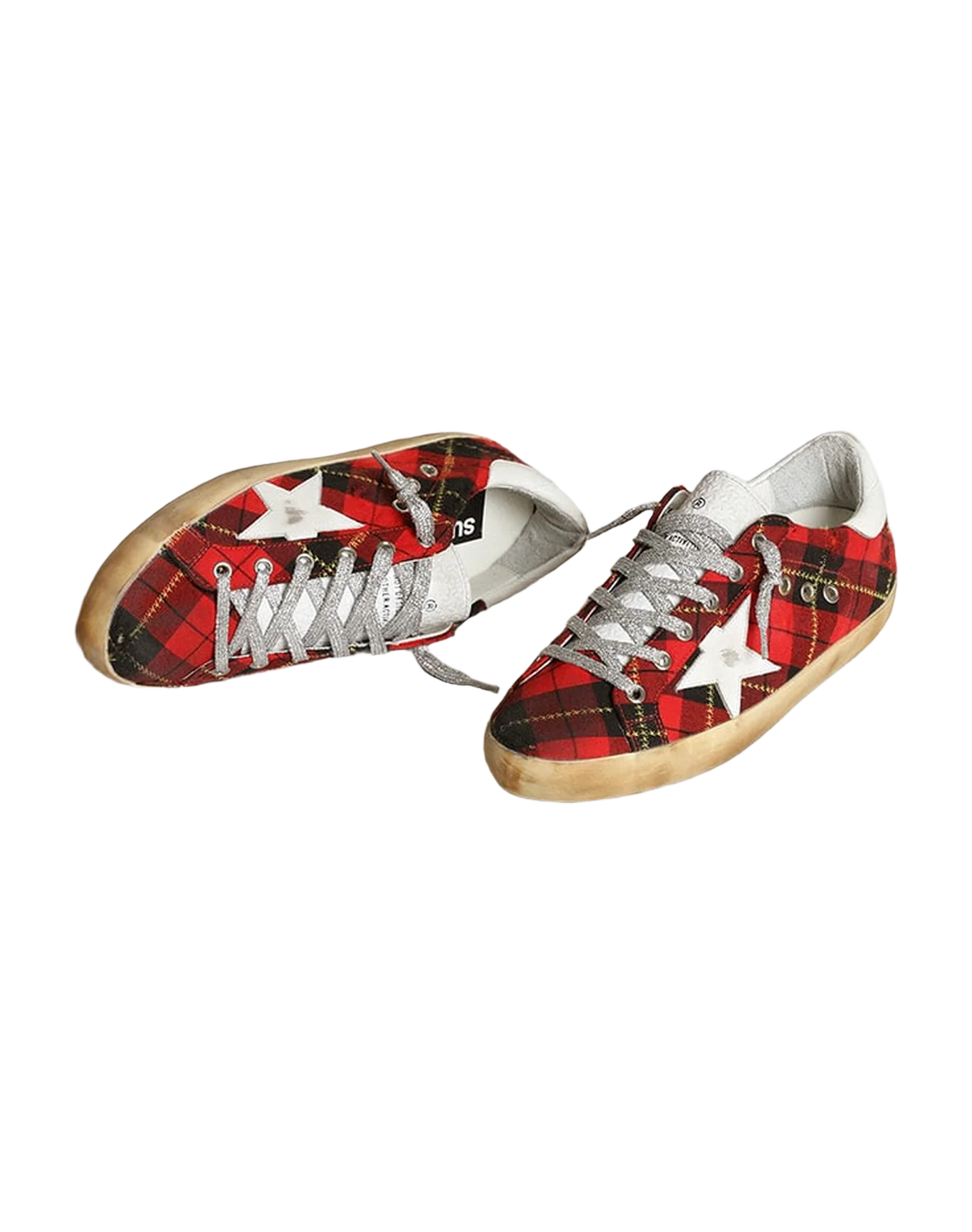 Women | Super-Star Wool with Red Tartan Print & White Leather Star | Red Black x White - Image 6