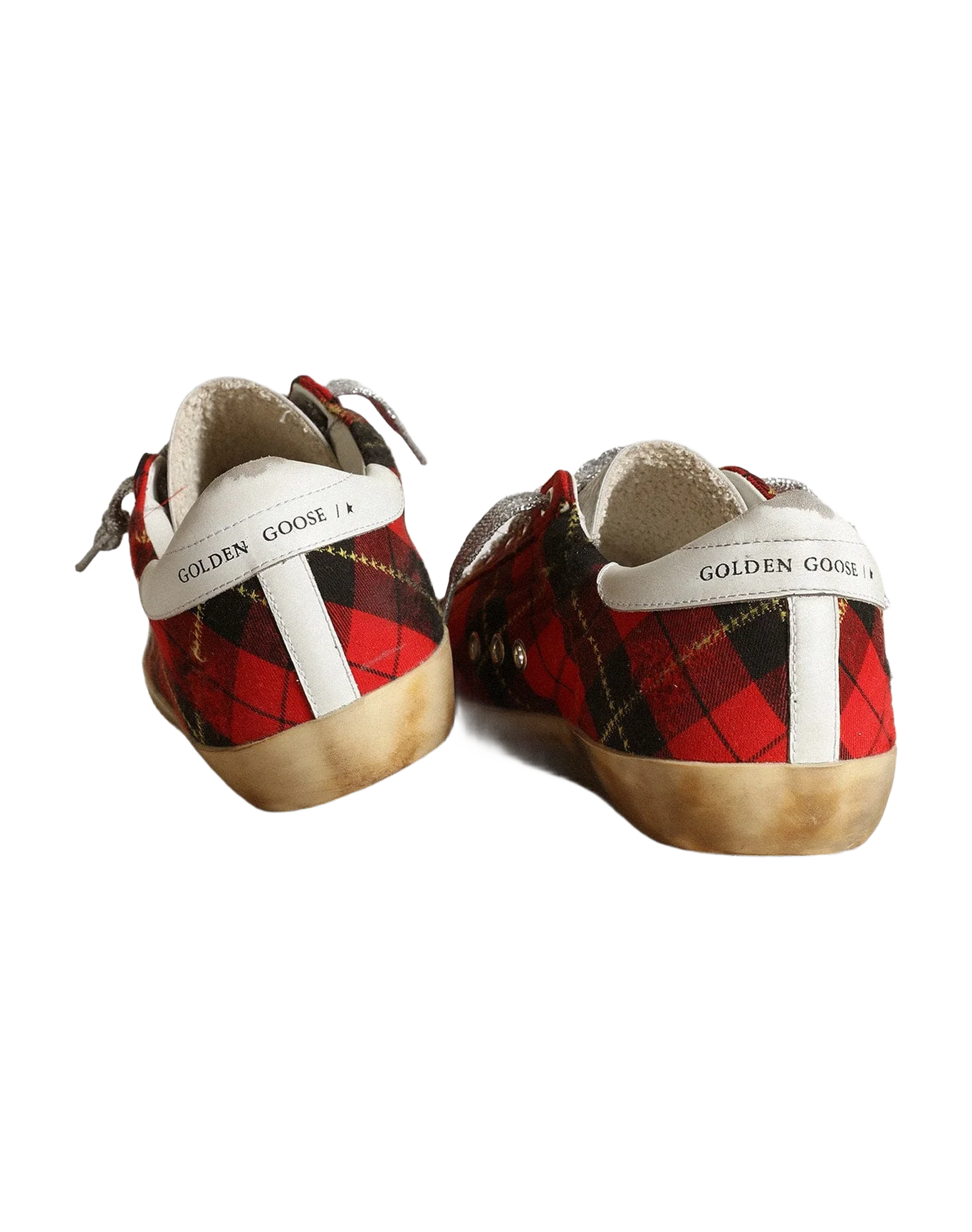 Women | Super-Star Wool with Red Tartan Print & White Leather Star | Red Black x White - Image 7
