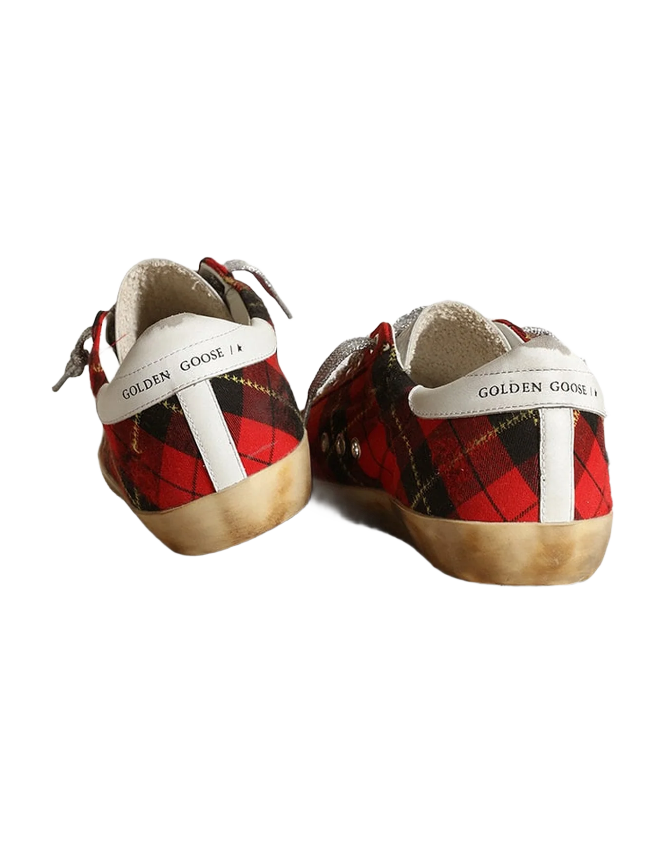 Women | Super-Star Wool with Red Tartan Print & White Leather Star | Red Black x White - Image 8