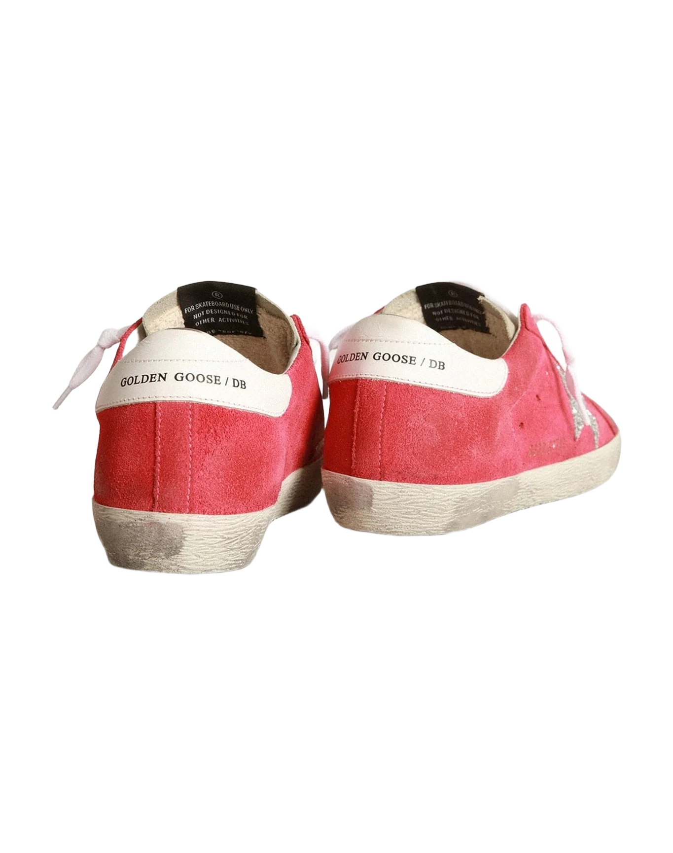 Women | Superstar Sneakers with Glitter Star & Perforated Toecap | Dark Pink x Milk x Silver x White