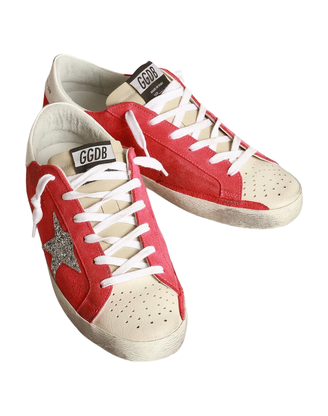 Women | Superstar Sneakers with Glitter Star & Perforated Toecap | Dark Pink x Milk x Silver x White - Image 2