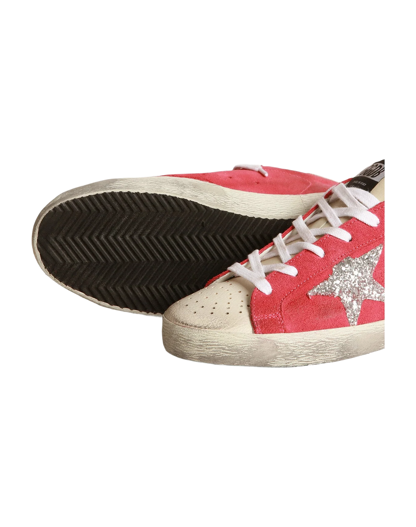 Women | Superstar Sneakers with Glitter Star & Perforated Toecap | Dark Pink x Milk x Silver x White - Image 3