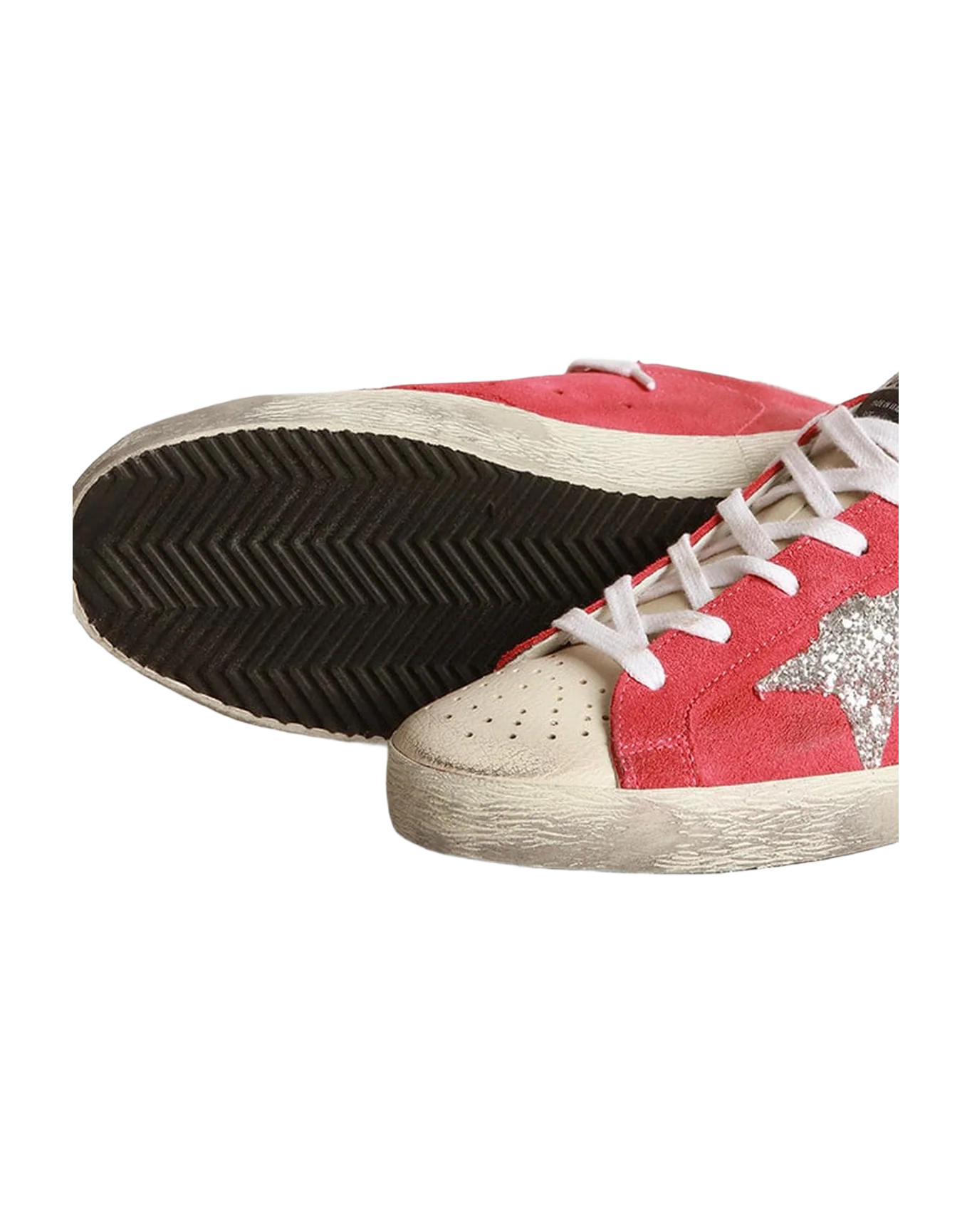 Women | Superstar Sneakers with Glitter Star & Perforated Toecap | Dark Pink x Milk x Silver x White - Image 7