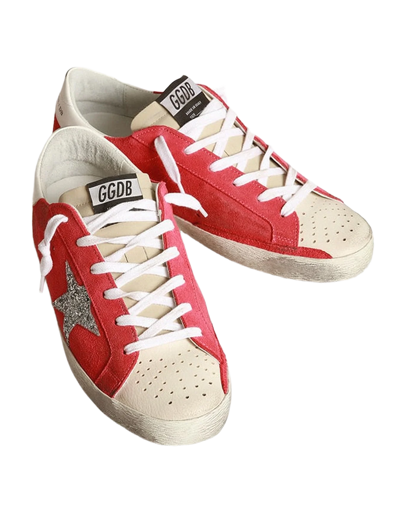 Women | Superstar Sneakers with Glitter Star & Perforated Toecap | Dark Pink x Milk x Silver x White - Image 8
