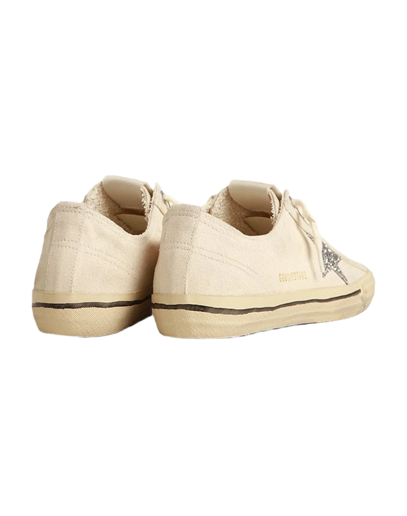 Women | V-Star Beige Canvas with A Silver Glitter Star | Beige x Silver - Image 5