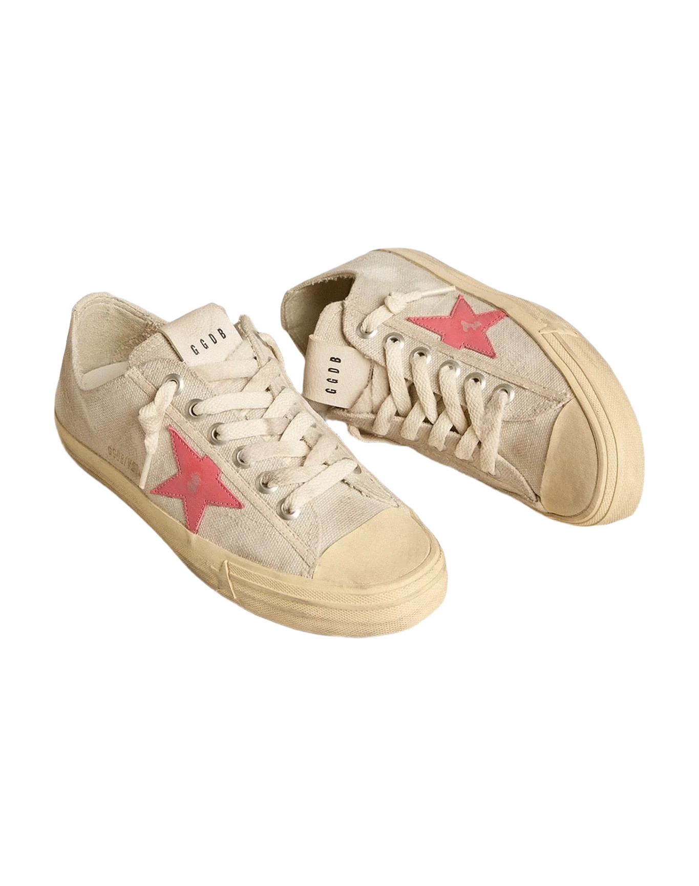Women | V-Star Light Gray Canvas with A Red Leather Star | Light Grey x Mineral Red