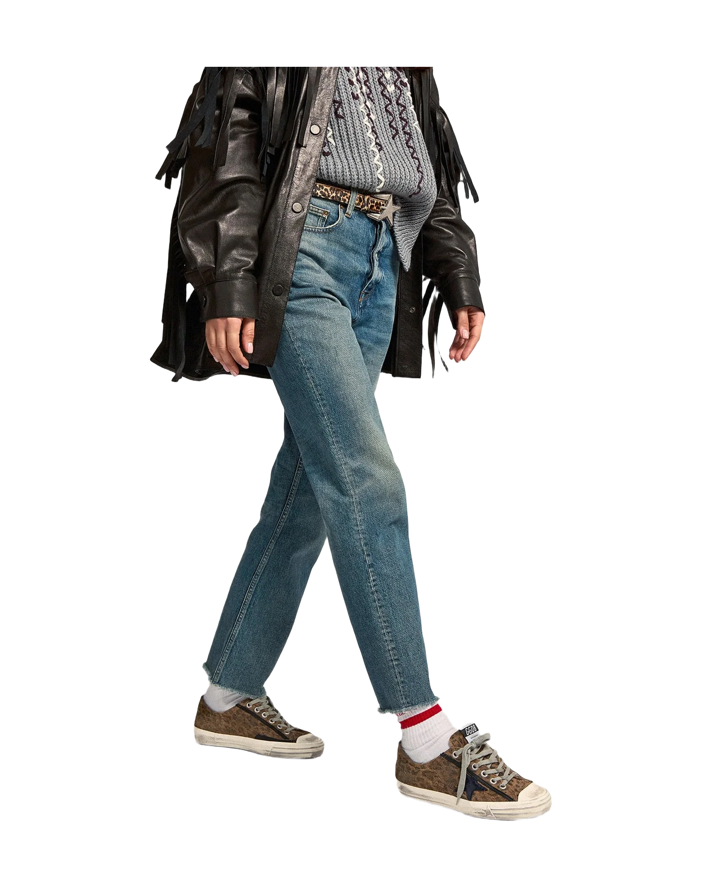 Women | V-Star Ltd Sneakers Leopard-Print Suede with A Black Laminated Leather Star | Beige Brown Leo x Night Blue x Black - Image 5