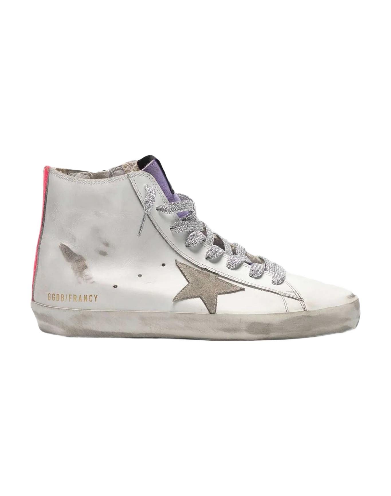 Women | White Francy Sneakers Leather with Fuchsia Bands - Image 4