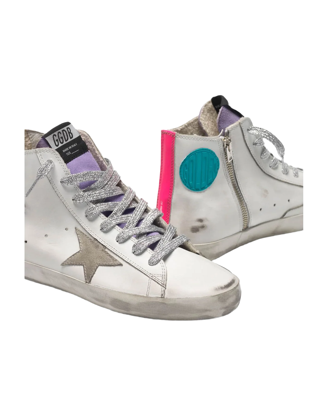 Women | White Francy Sneakers Leather with Fuchsia Bands - Image 5