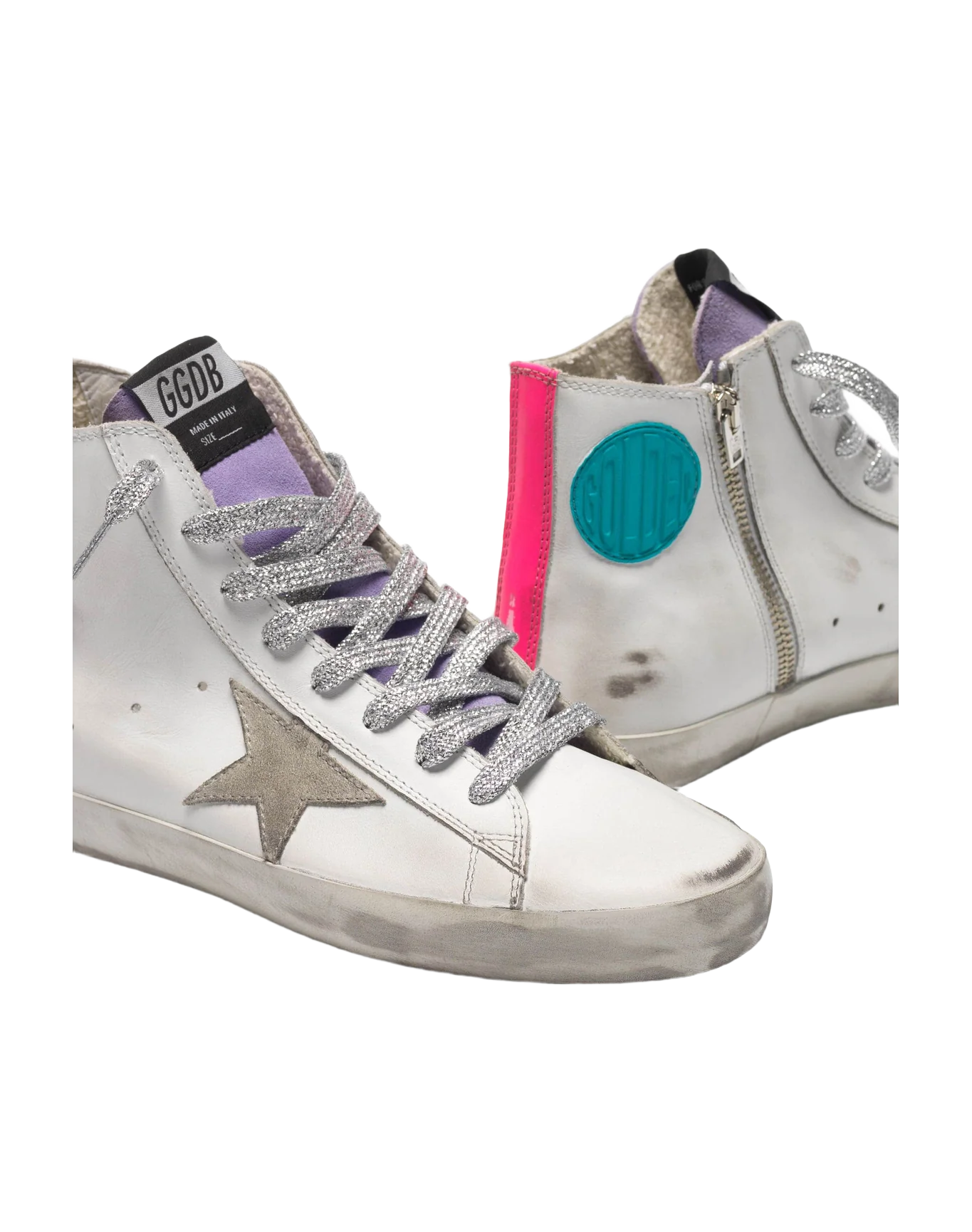 Women | White Francy Sneakers Leather with Fuchsia Bands - Image 7