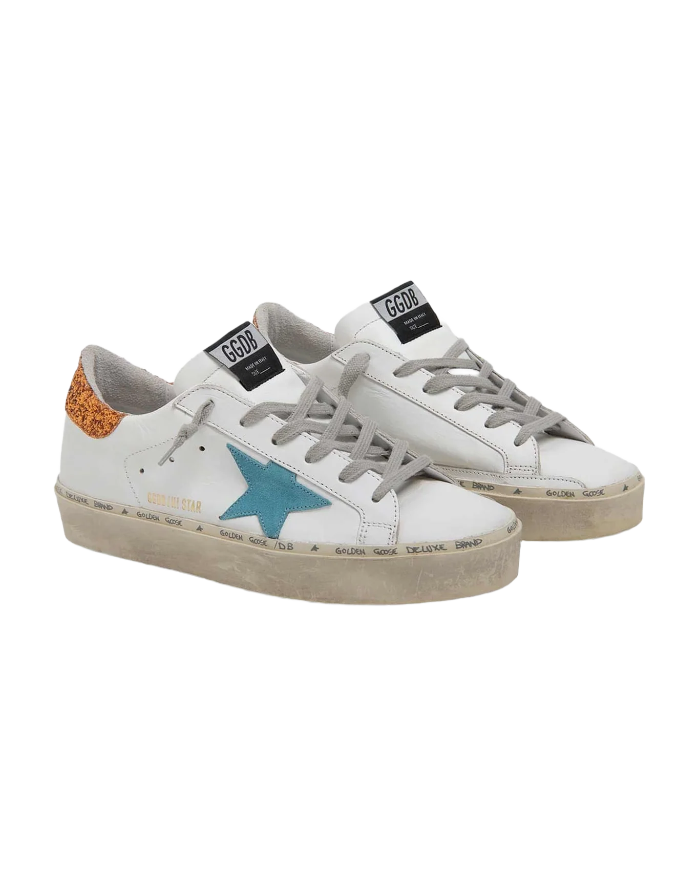 Women | White Hi-Star Sneakers with Sky-Blue Star & Glittery Heel Tab - Image 2