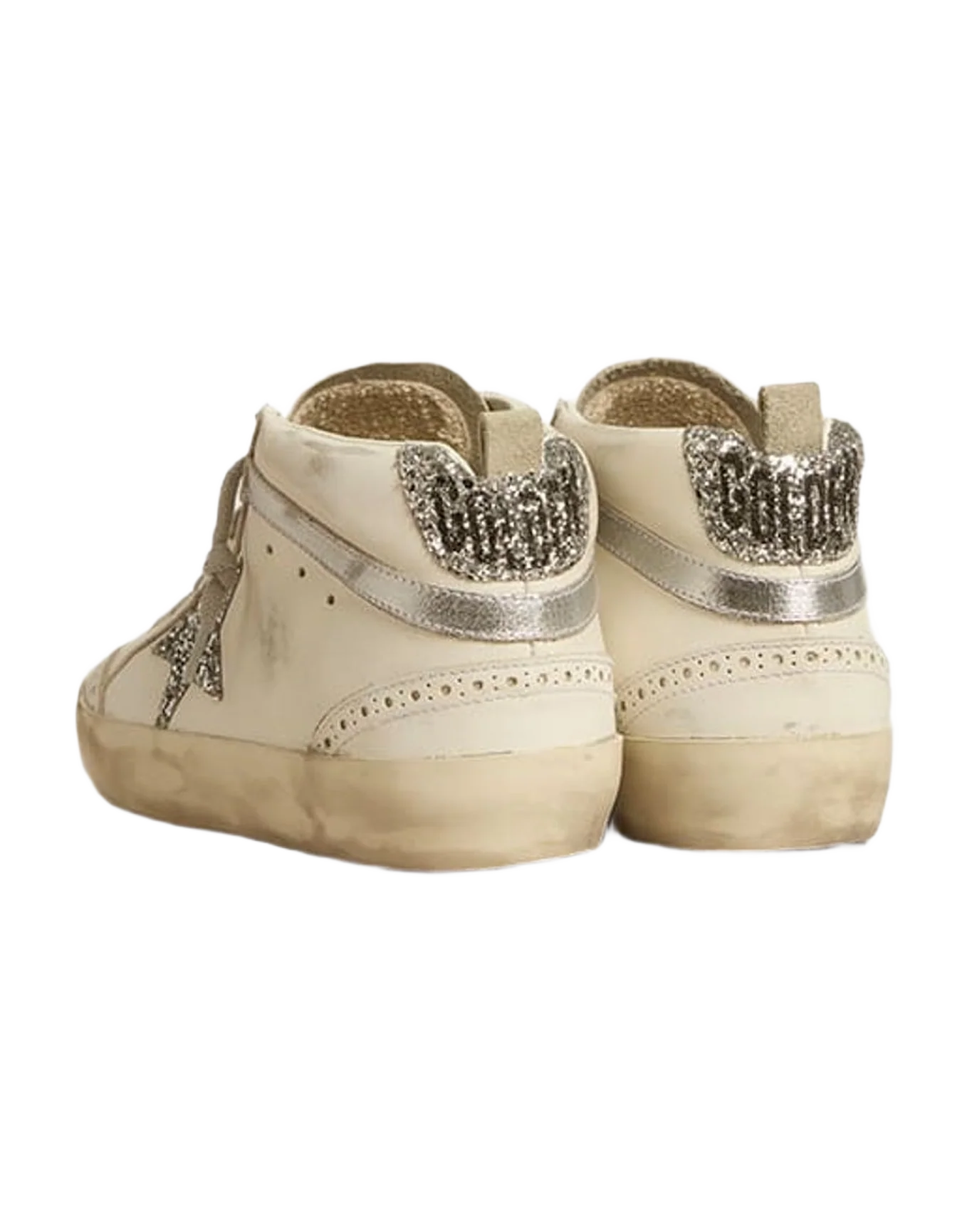 Women | White Mid Star with Silver Glitter Star & Heel Tab | White x Silver