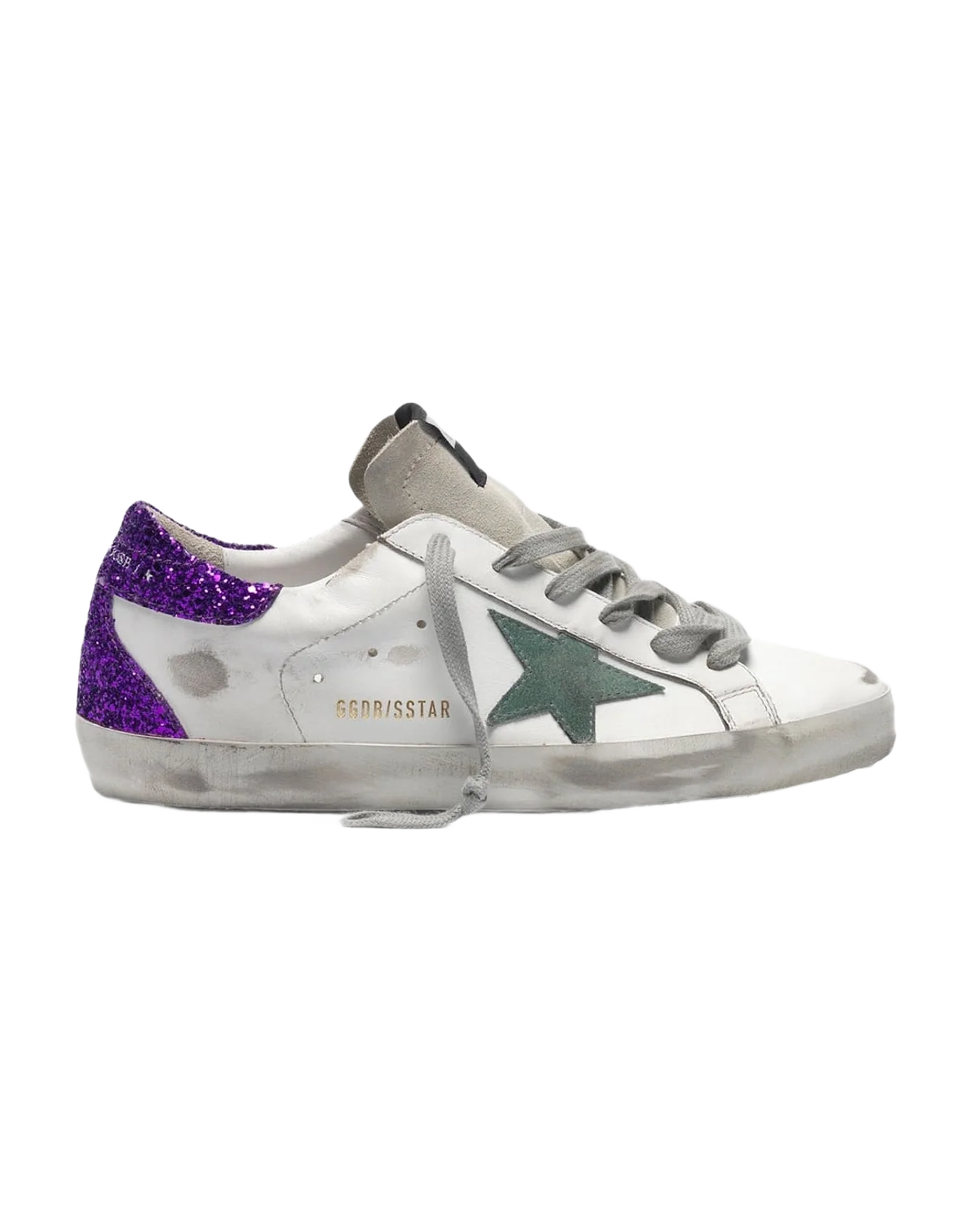 Women | White Super-Star Sneakers with Glittery Purple Rear