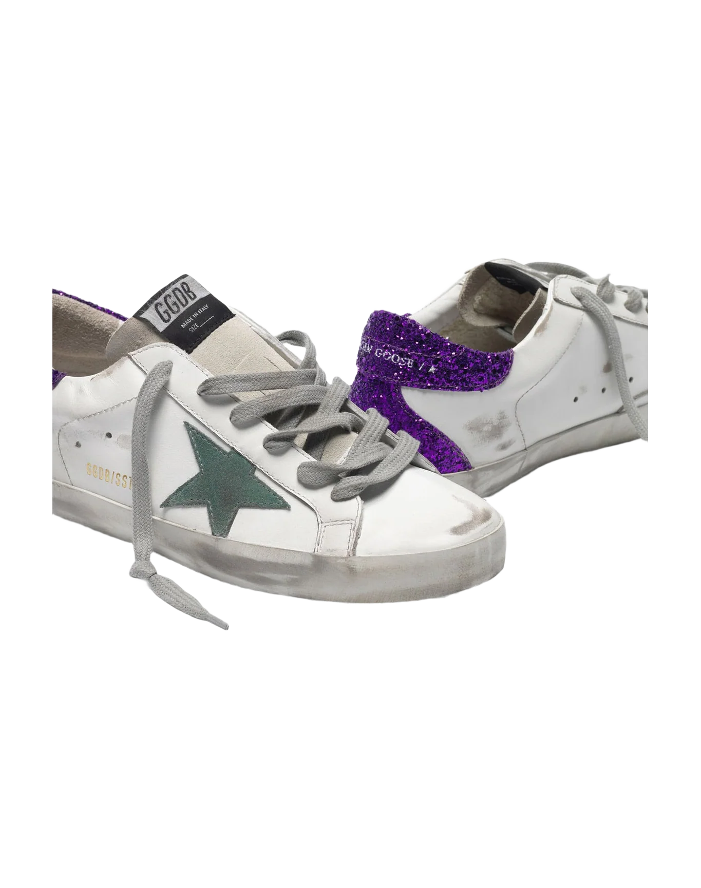 Women | White Super-Star Sneakers with Glittery Purple Rear - Image 2