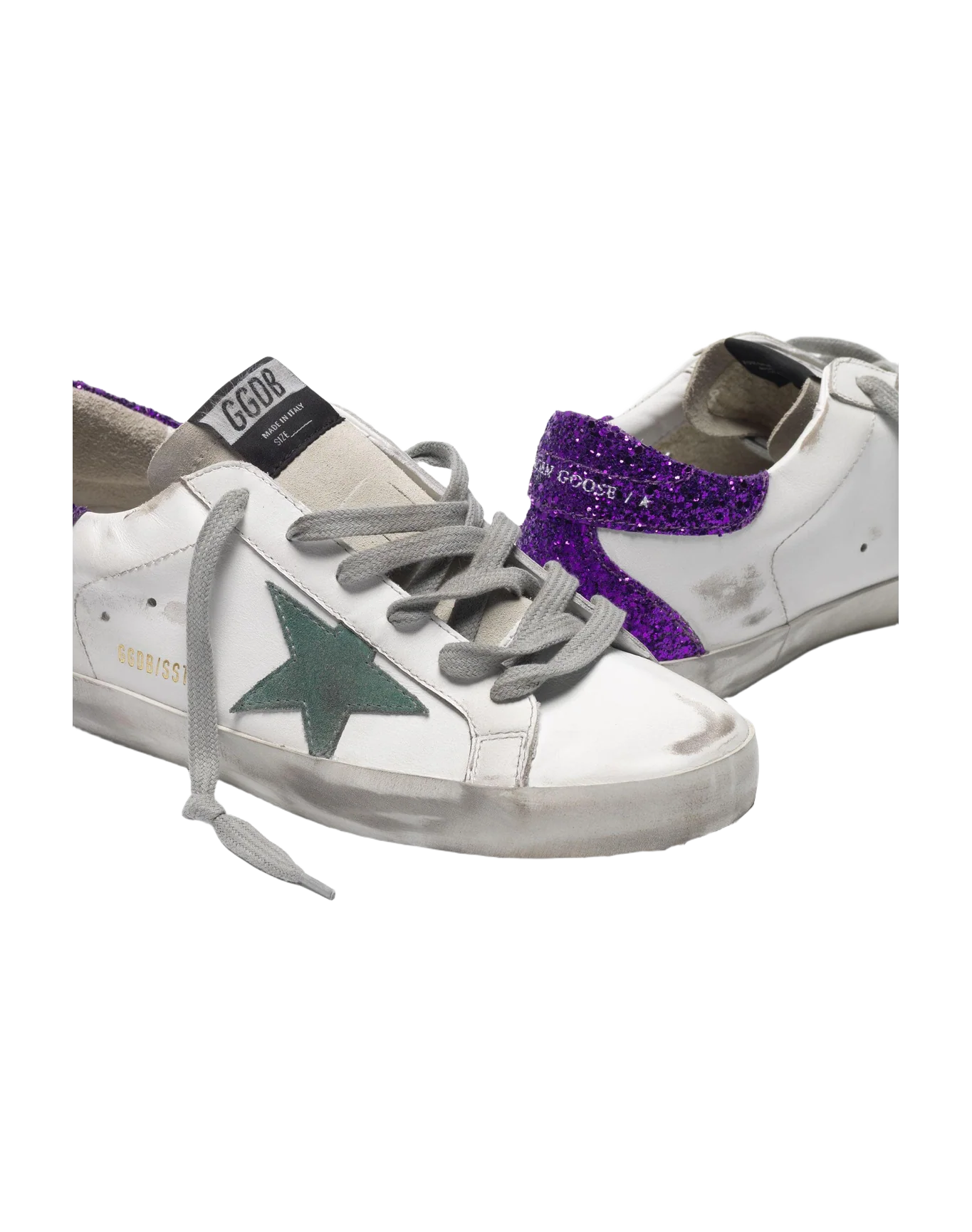 Women | White Super-Star Sneakers with Glittery Purple Rear - Image 3
