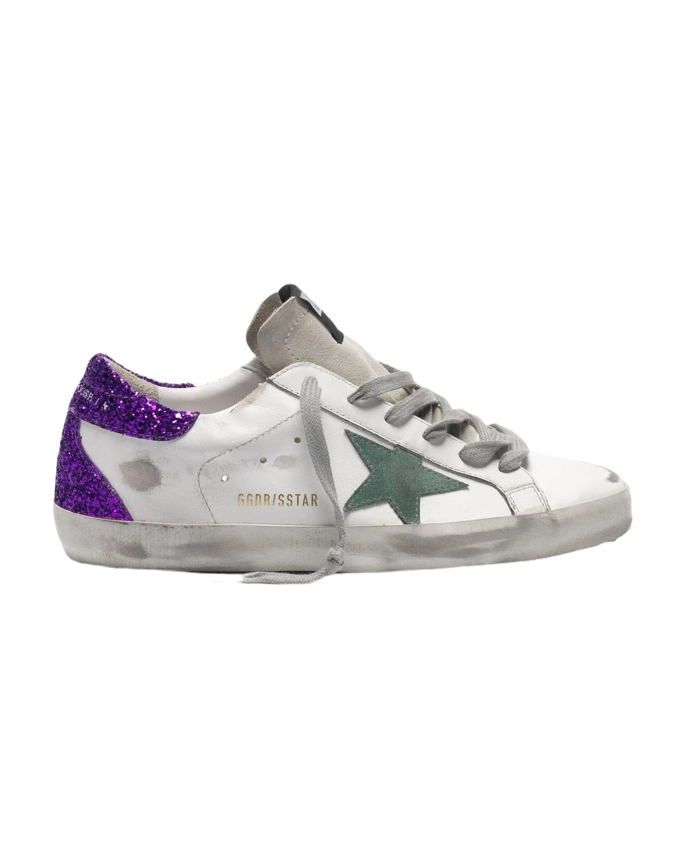 Women | White Super-Star Sneakers with Glittery Purple Rear - Image 4