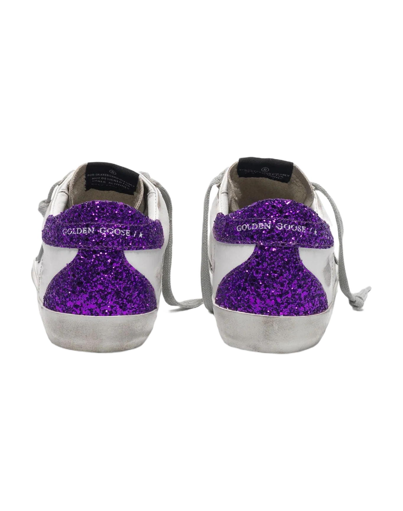 Women | White Super-Star Sneakers with Glittery Purple Rear - Image 5