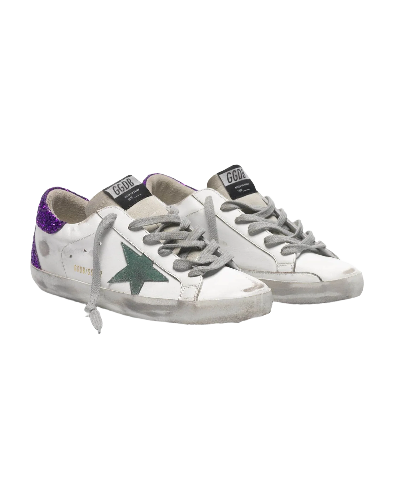 Women | White Super-Star Sneakers with Glittery Purple Rear - Image 6