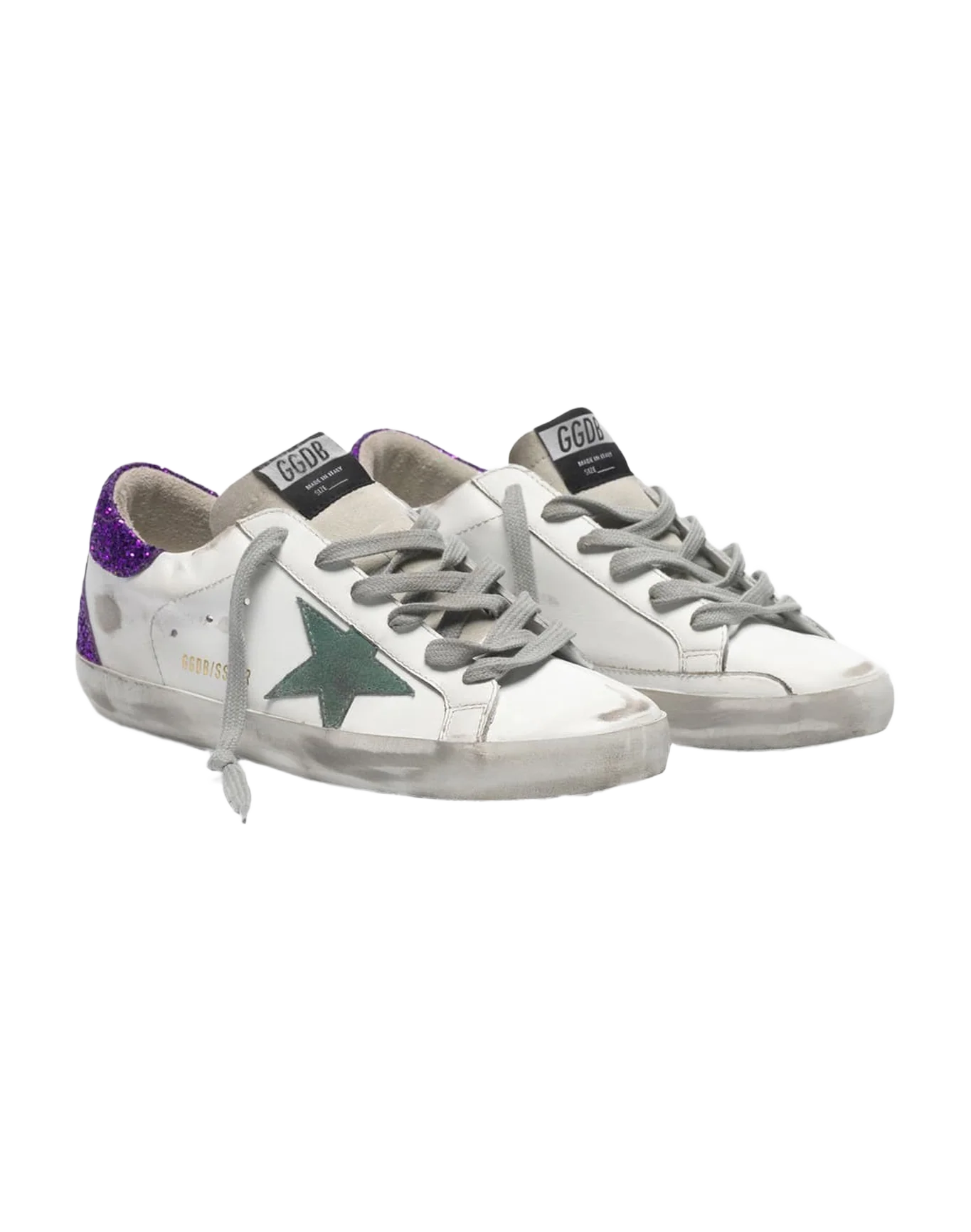 Women | White Super-Star Sneakers with Glittery Purple Rear - Image 7