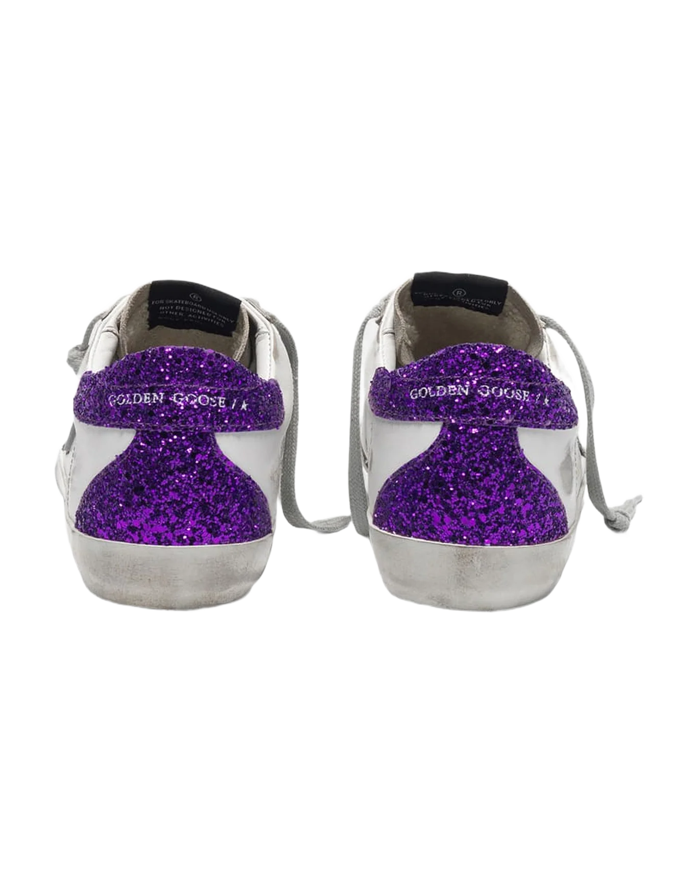 Women | White Super-Star Sneakers with Glittery Purple Rear - Image 9