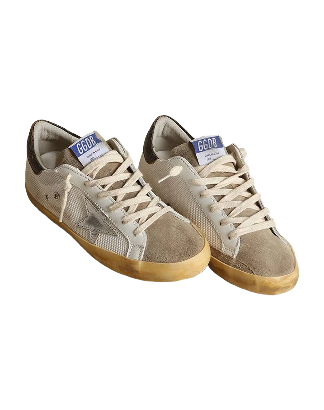 Women | White Super-Star Sneakers with Silver Leather & Black Heel Tab | White x Taupe x Silver x Black - Image 4