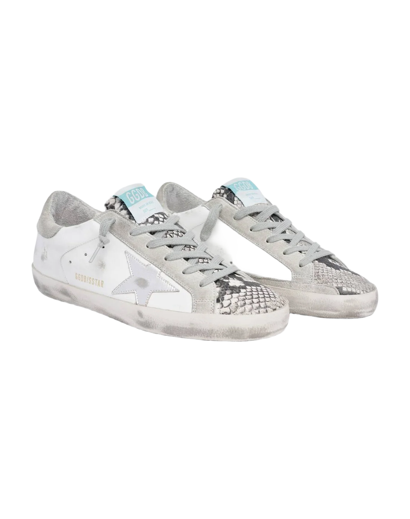 Women | White Super-Star Sneakers with Snake-Print Insert | White x Grey Python x Silver x Ice - Image 2