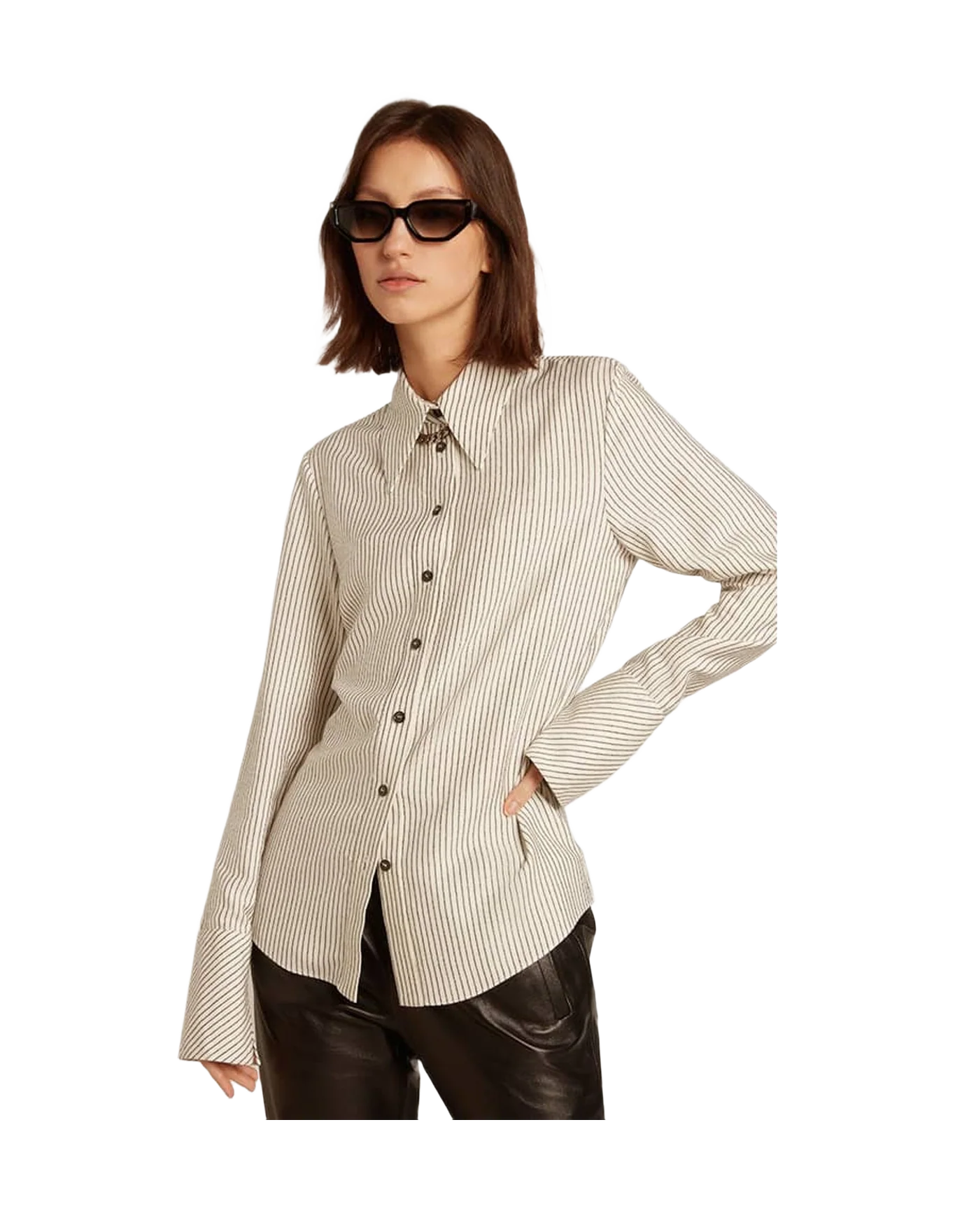 Women | White Viscose Shirt with Narrow Black Stripes | Arctic Wolf x Black