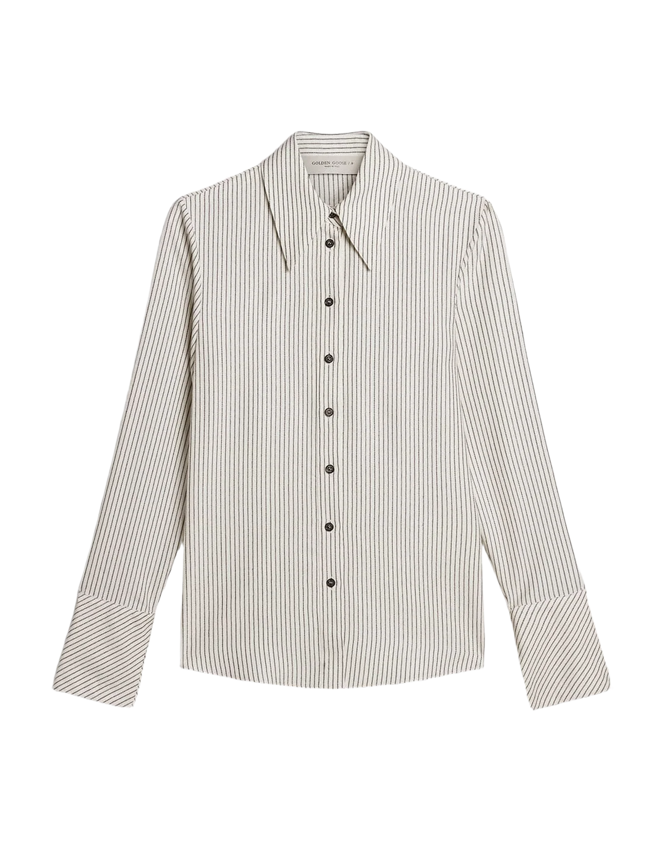 Women | White Viscose Shirt with Narrow Black Stripes | Arctic Wolf x Black - Image 11