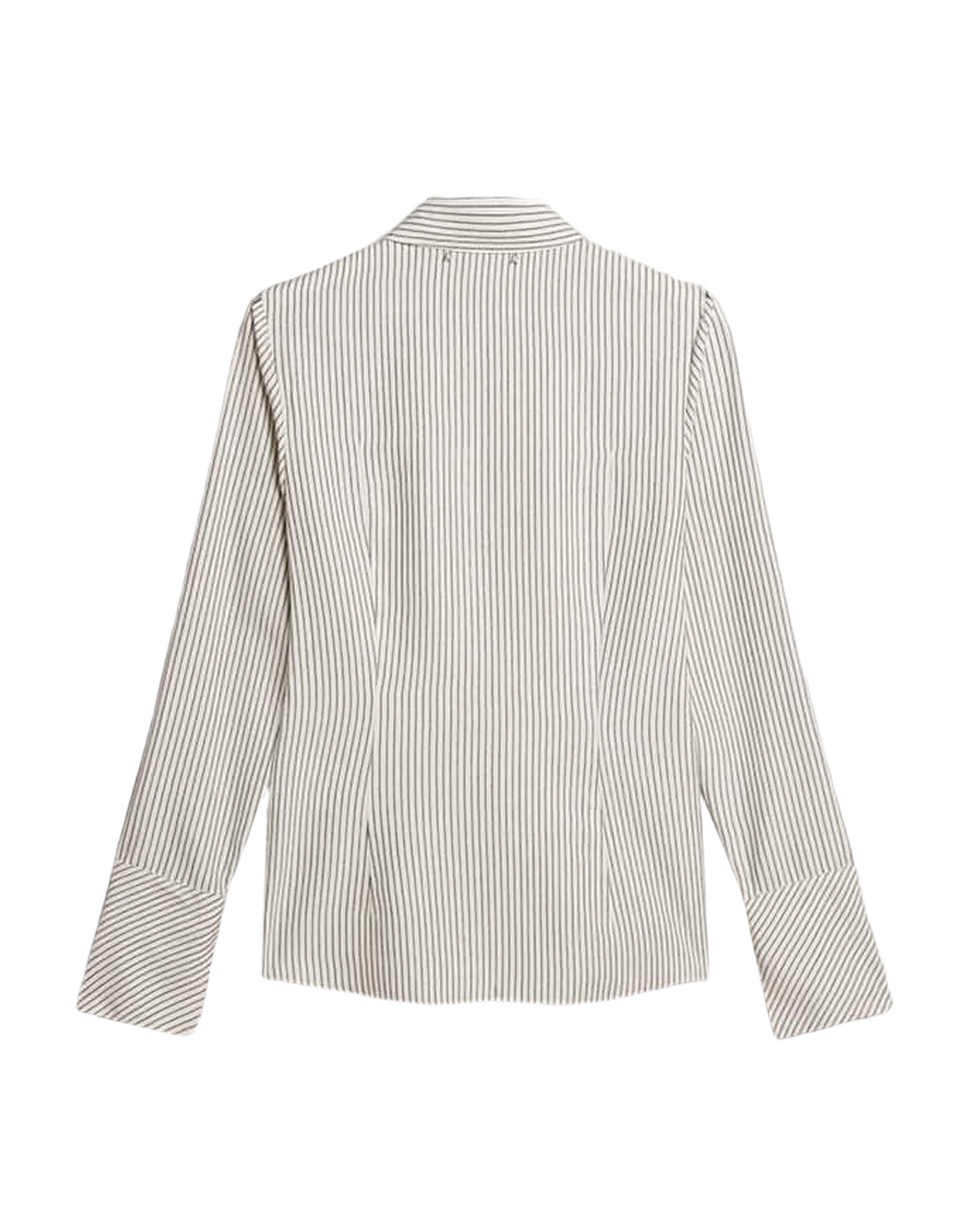 Women | White Viscose Shirt with Narrow Black Stripes | Arctic Wolf x Black - Image 12